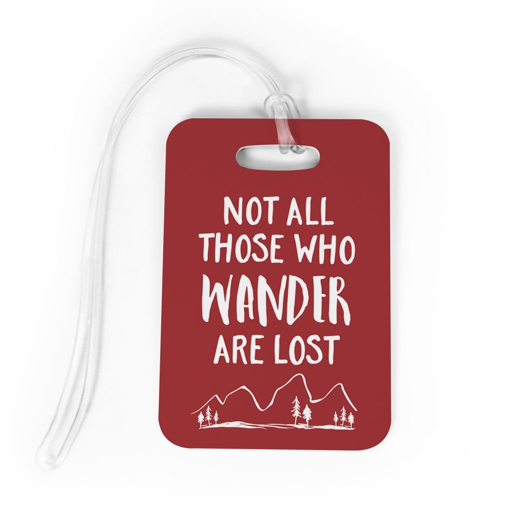 Custom Personalized Luggage & Bag Tag - 'Not All Those Who Wander Are Lost' Quote with Info Panel - Medium Maroon Travel Accessory for Suitcases, Backpacks & Carry-Ons