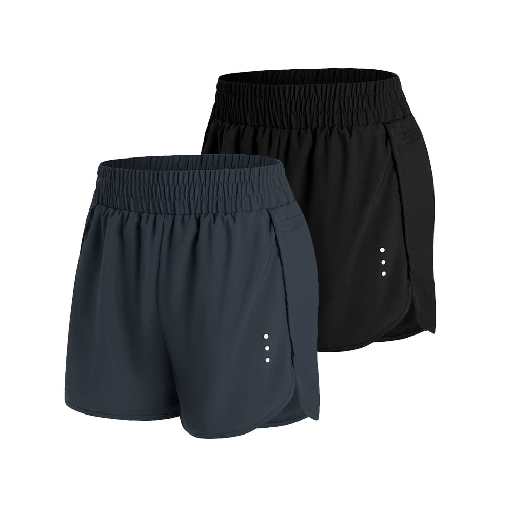 JIHUILAI Women's 2-in-1 Running Shorts - High Waist Quick Dry Athletic Shorts with Phone Pockets & Built-in Liner for Workout, Yoga, Gym & Summer Outdoor Activities