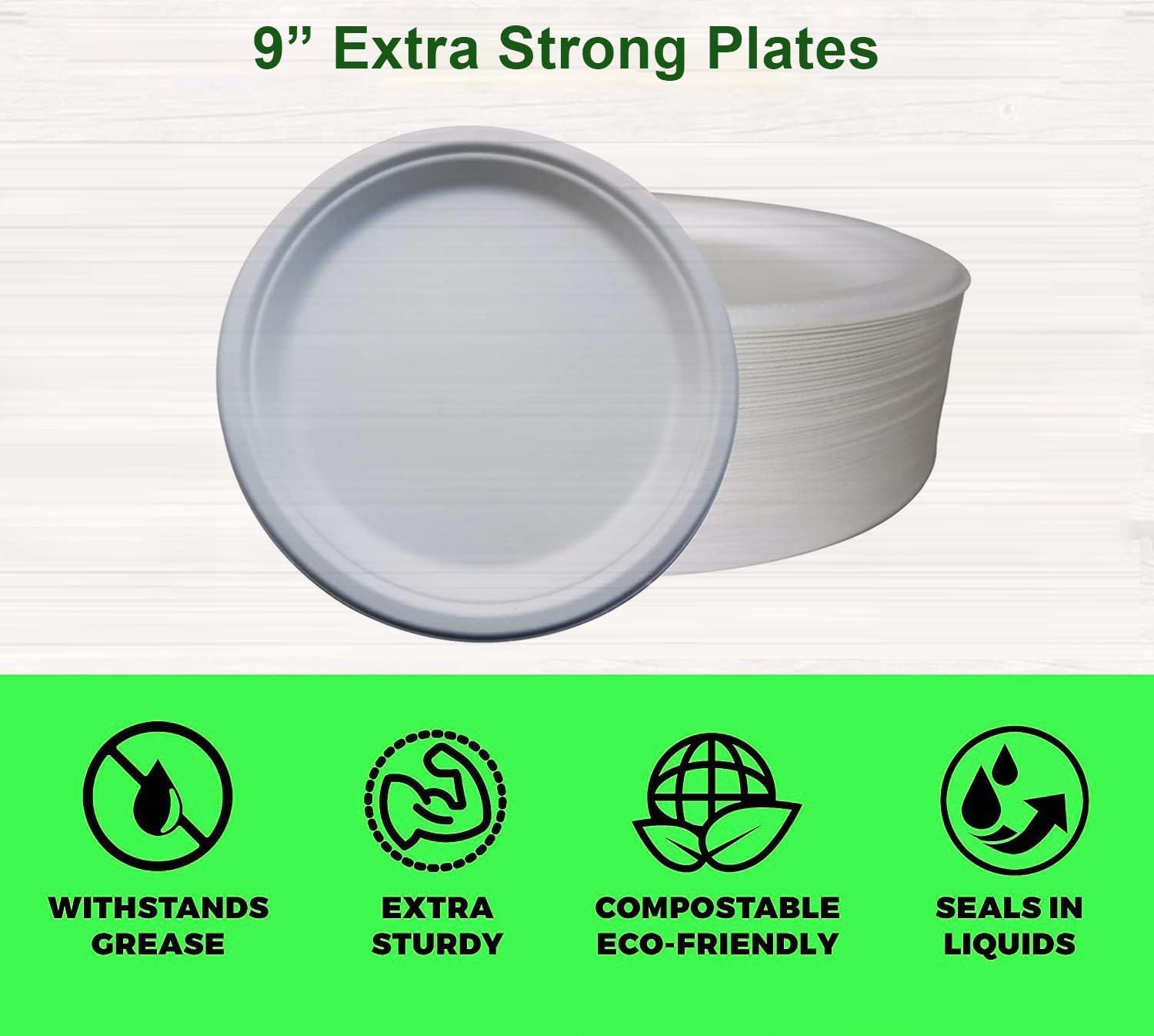 50-Pack Large 9-Inch Premium Biodegradable Bagasse Plates - Super Strong & Rigid, Eco-Friendly Compostable Dinnerware for Parties, Picnics, BBQs, Work Lunches & Everyday Use