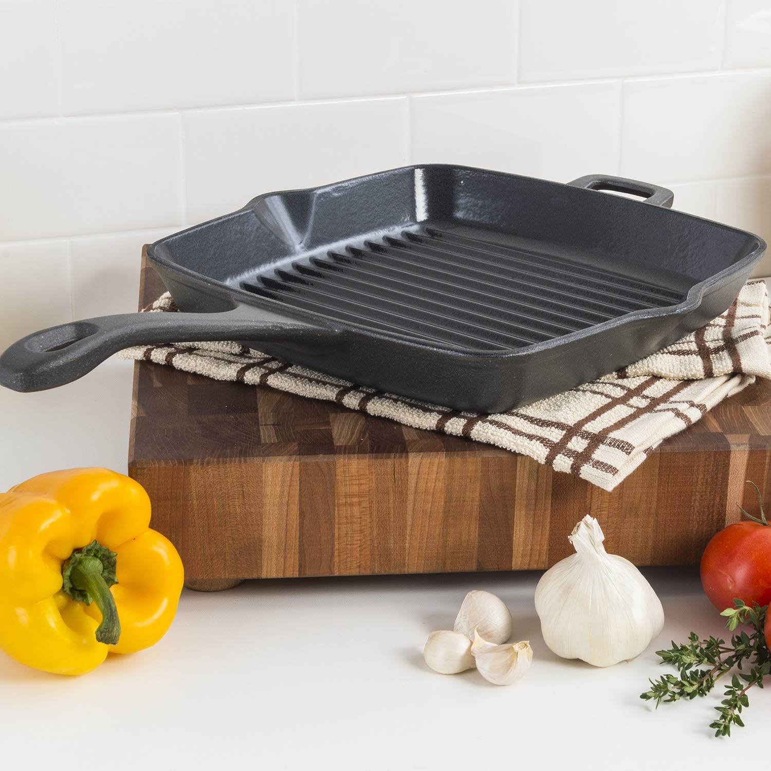 11 Inch Viking Griddle - Cast Iron Square Grill Pan for Stovetop & Oven - Induction Compatible, Matte Black Finish - Perfect for Camping, BBQ & Outdoor Cooking
