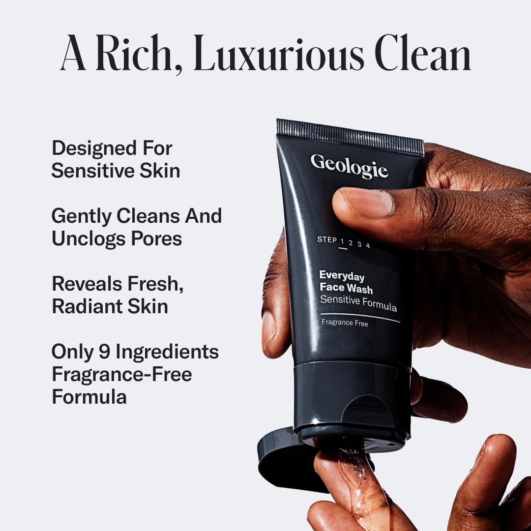Geologie Sensitive Skincare Set for Men & Women - 3-Month Gentle Daily Routine for Acne, Oily Skin & Dark Spots | Face Wash 2-Pack, Retinol Cream, SPF15 Moisturizer & Eye Cream | Perfect for Travel, Gifts & Daily Skincare Regimen