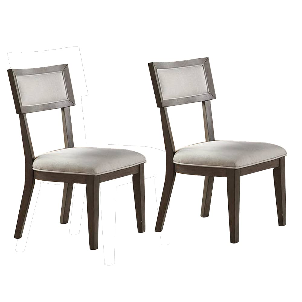 Benjara Accent Side Chair Set of 2 - Beige Upholstered Dining Chairs with Padded Seat & Curved Panel Back - Perfect for Dining Room, Kitchen, or Living Room Decor