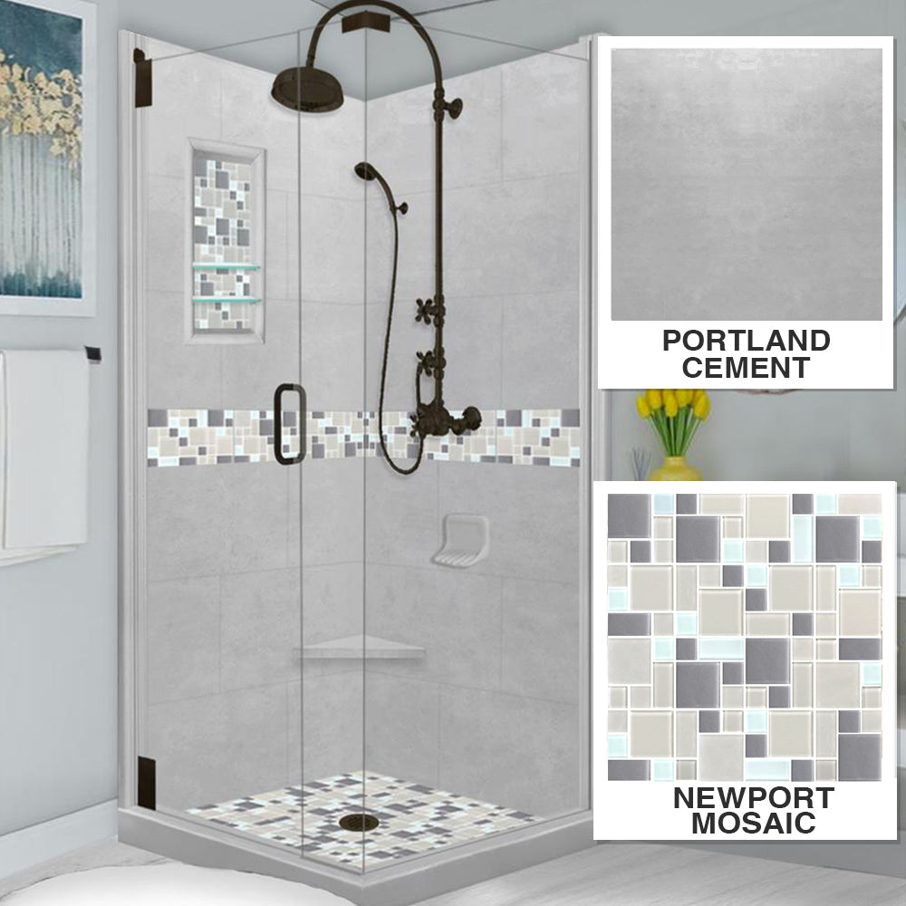 Corner Portland Cement Sistine Stone & Newport Mosaic Accent Tile - DIY Shower Remodel Kit for Bathroom Wall and Floor Renovation | Waterproof Backsplash Design for Modern Homes