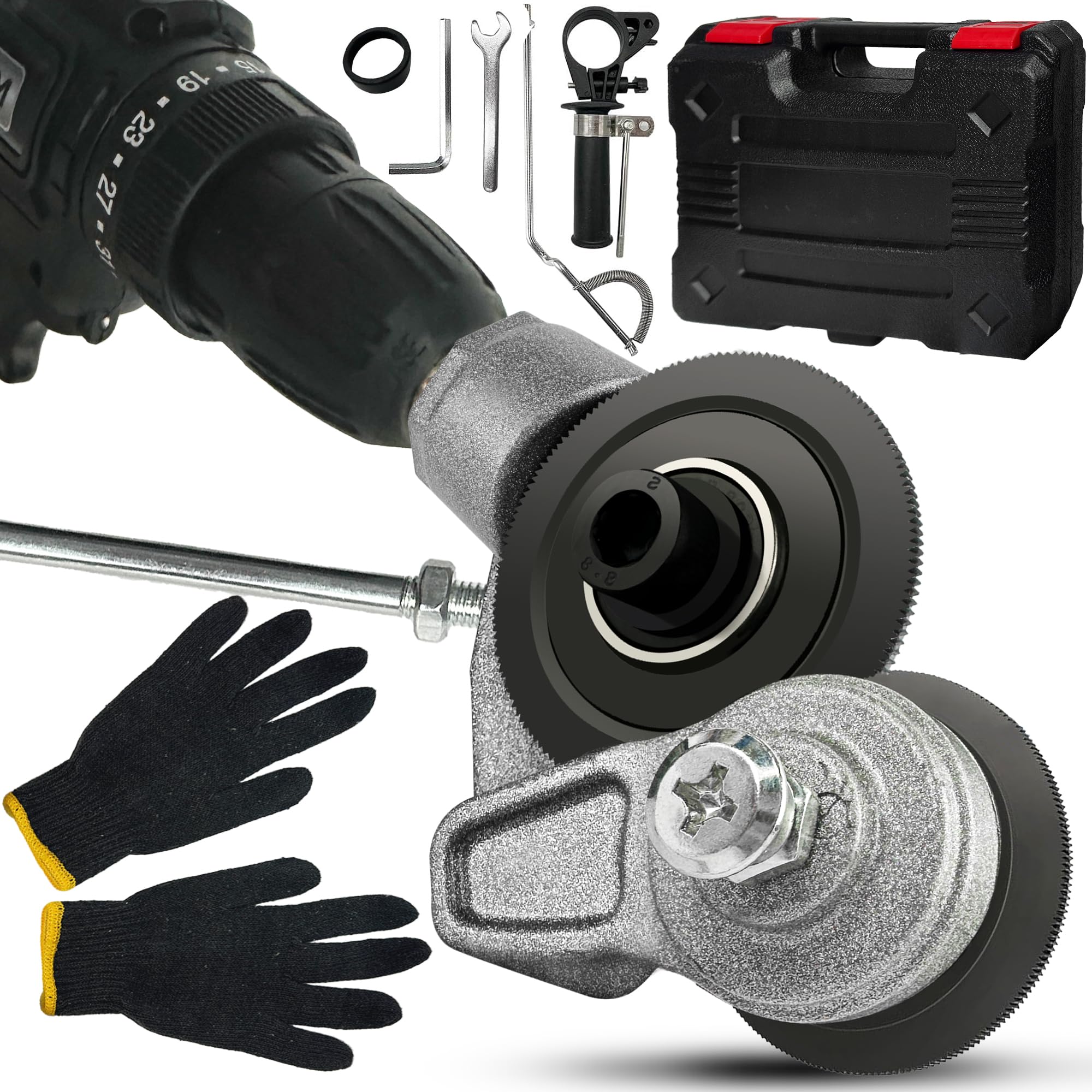 Upgraded Electric Drill Metal Sheet Cutter - Heavy Duty Plate Nibbler Attachment with Adapter for Cutting Iron, Aluminum & Steel - Perfect for HVAC, Roofing & DIY Metal Fabrication Projects (Black)