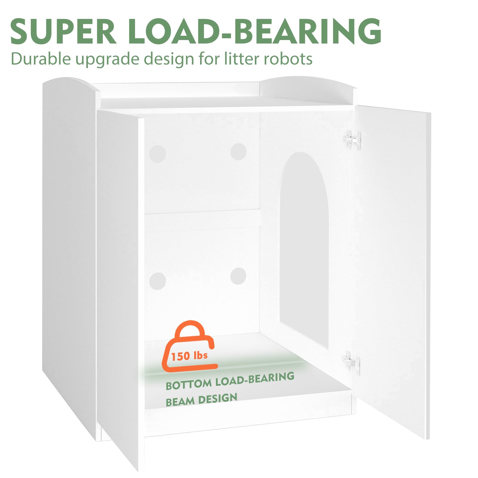 Modern Tall Self-Cleaning Litter Box Enclosure - Hidden Cat Litter Box Furniture for Large Automatic Litter Boxes, White - Perfect for Small Spaces & Multi-Cat Homes