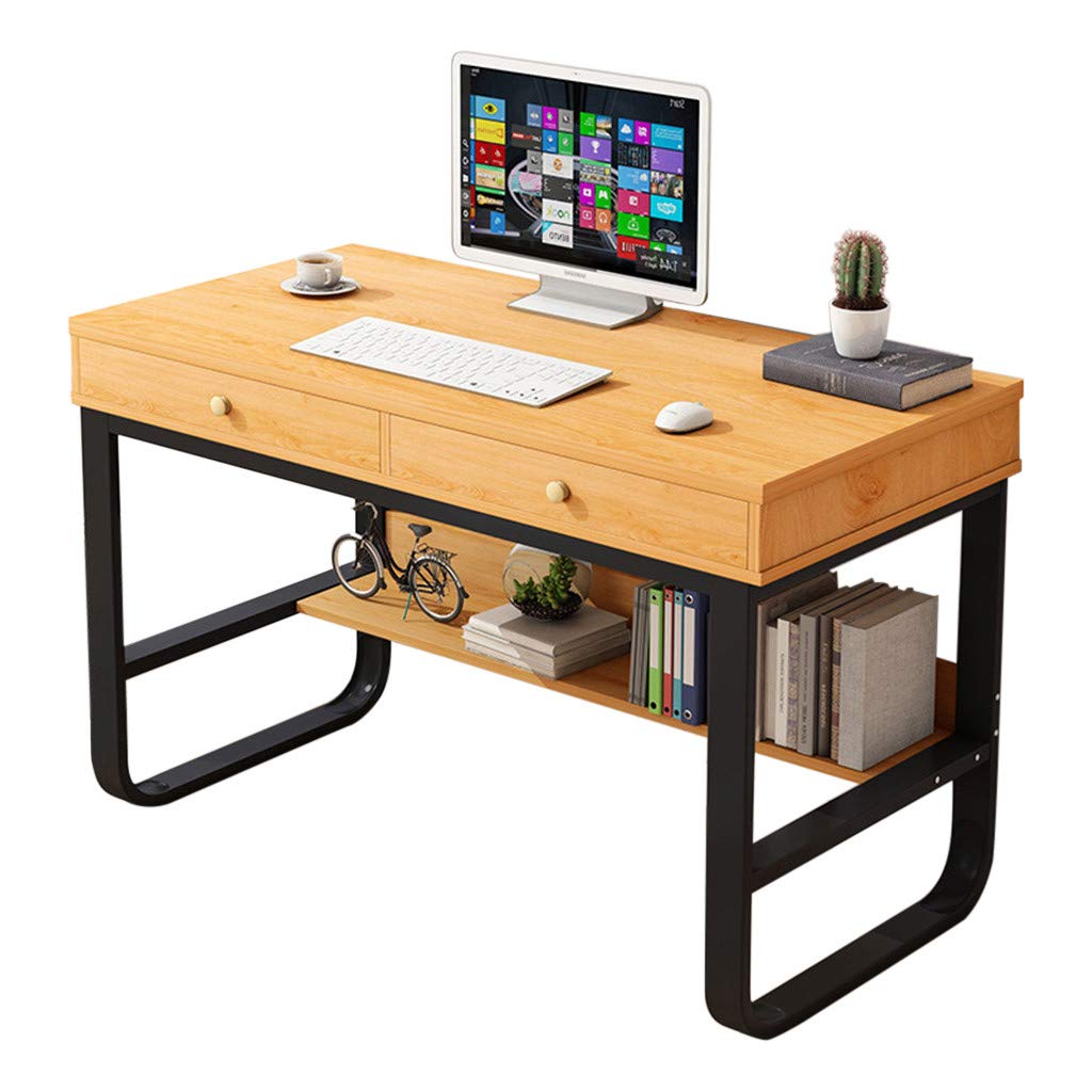 Ergonomic Home Office Desk with Multi-Layer Storage, Pullout Keyboard Tray & Bookshelf - Perfect for Remote Work, Gaming & Study (Yellow)