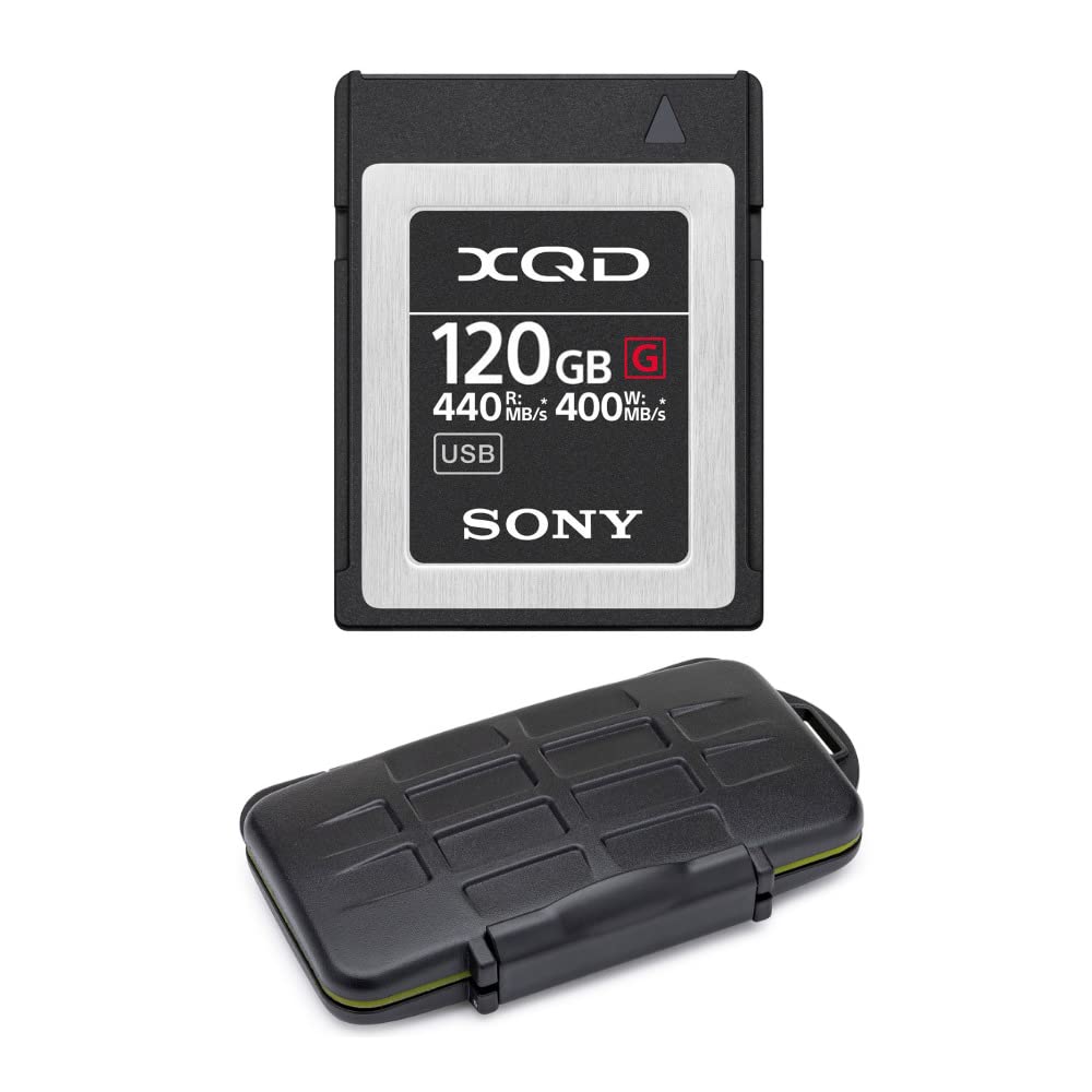 Sony 120GB XQD G Series Memory Card Bundle with Shockproof Carrying Case - High-Speed Professional Memory Card for DSLR & Mirrorless Cameras - Perfect for 4K Video Recording & Burst Mode Photography