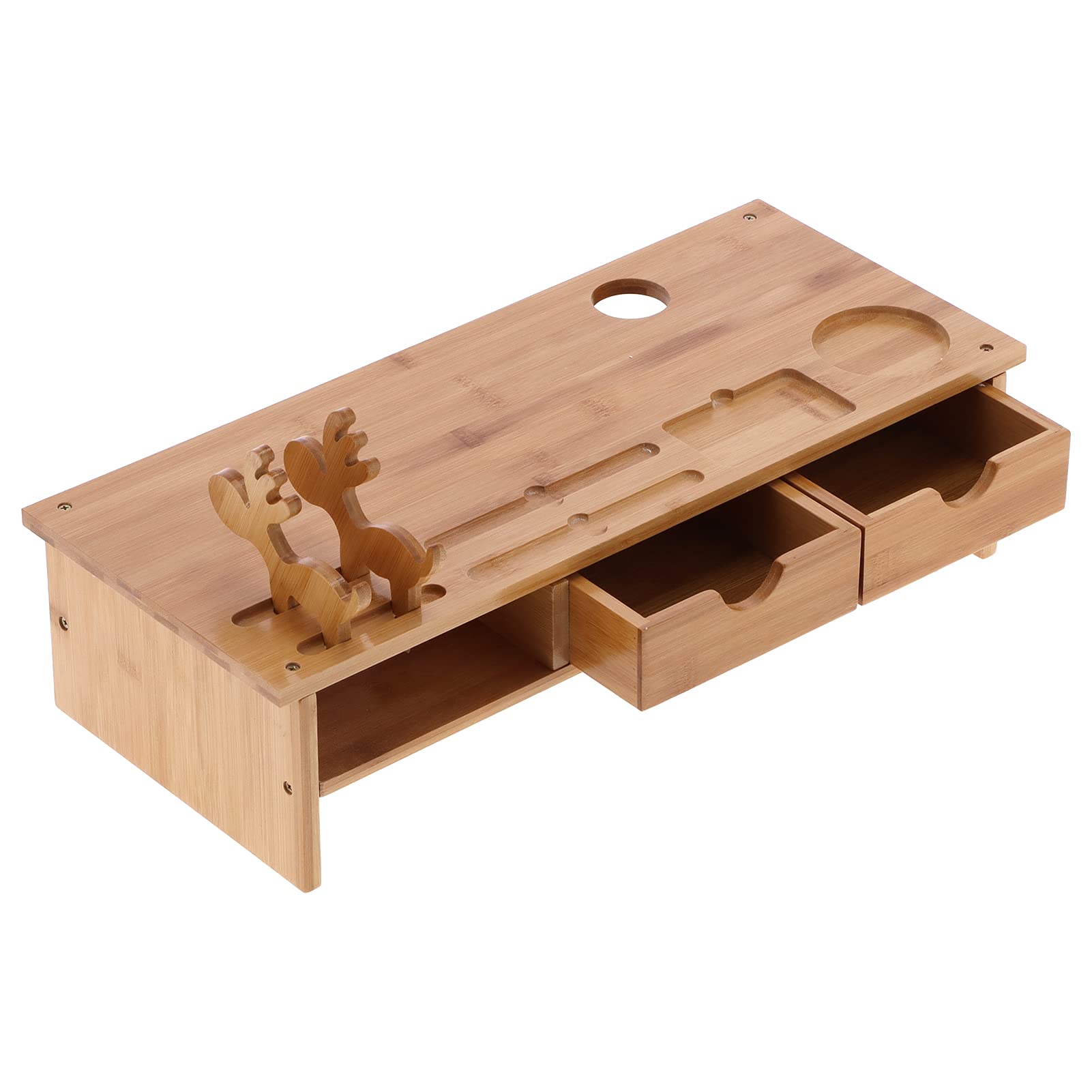 BigKing Bamboo Monitor Stand Riser with 2 Drawers - Home & Office Desktop Organizer for Computer, Laptop, Printer & Cellphone - Perfect for Workspace Organization & Ergonomic Setup