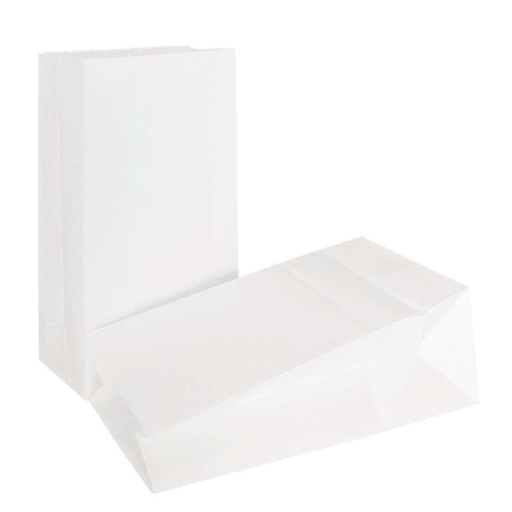 KEYYOOMY 100-Pack Small White Paper Bags - 4.7x2.4x8.7 Inches - Eco-Friendly Party Favor Bags, Goodie Bags, Lunch Bags for Weddings, Baby Showers & Birthday Parties