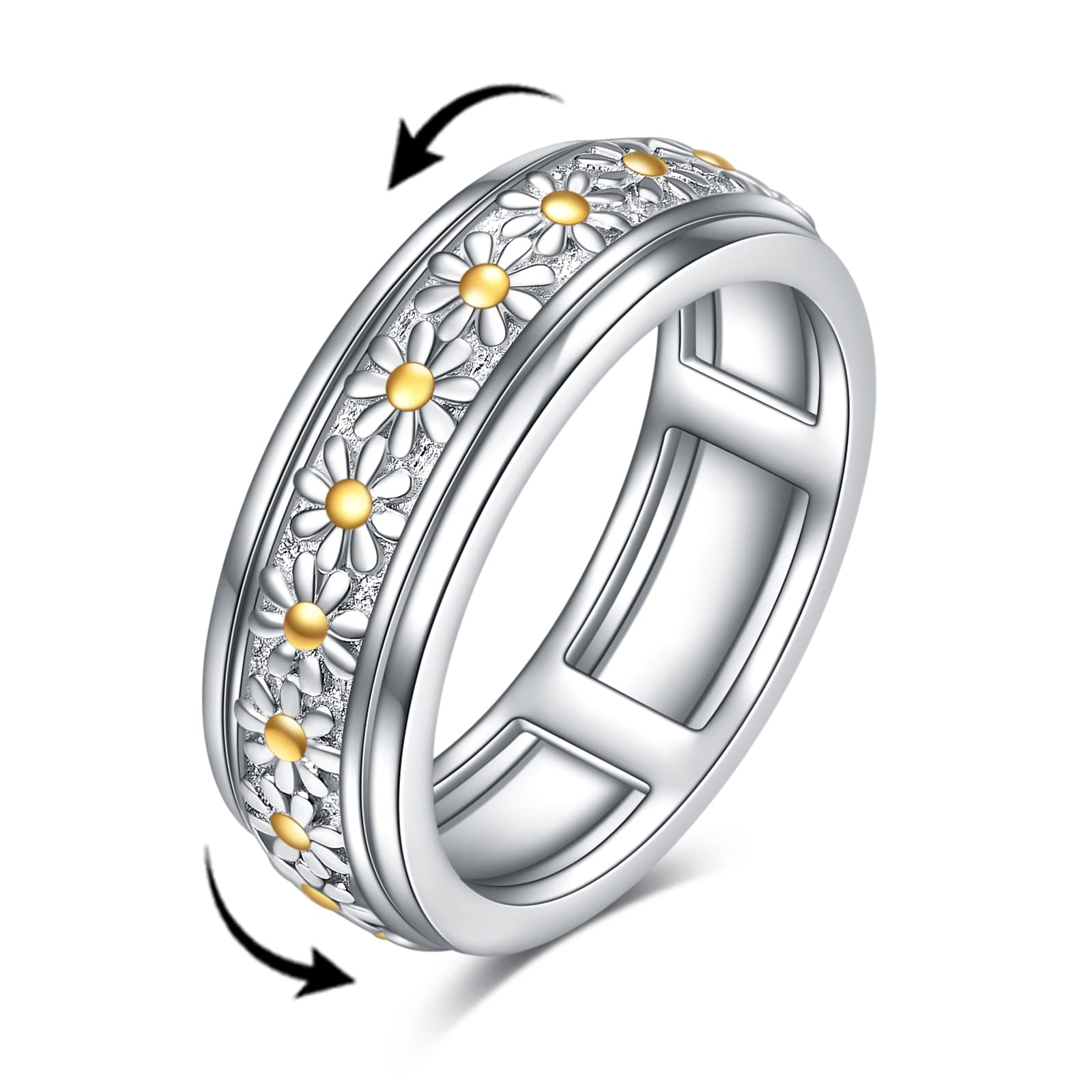 Sterling Silver Anxiety Spinner Rings for Women - Stress Relief Rotatable Mood Rings | Thoughtful Gift for Anxiety Relief, Perfect for Meditation, Office & Daily Wear