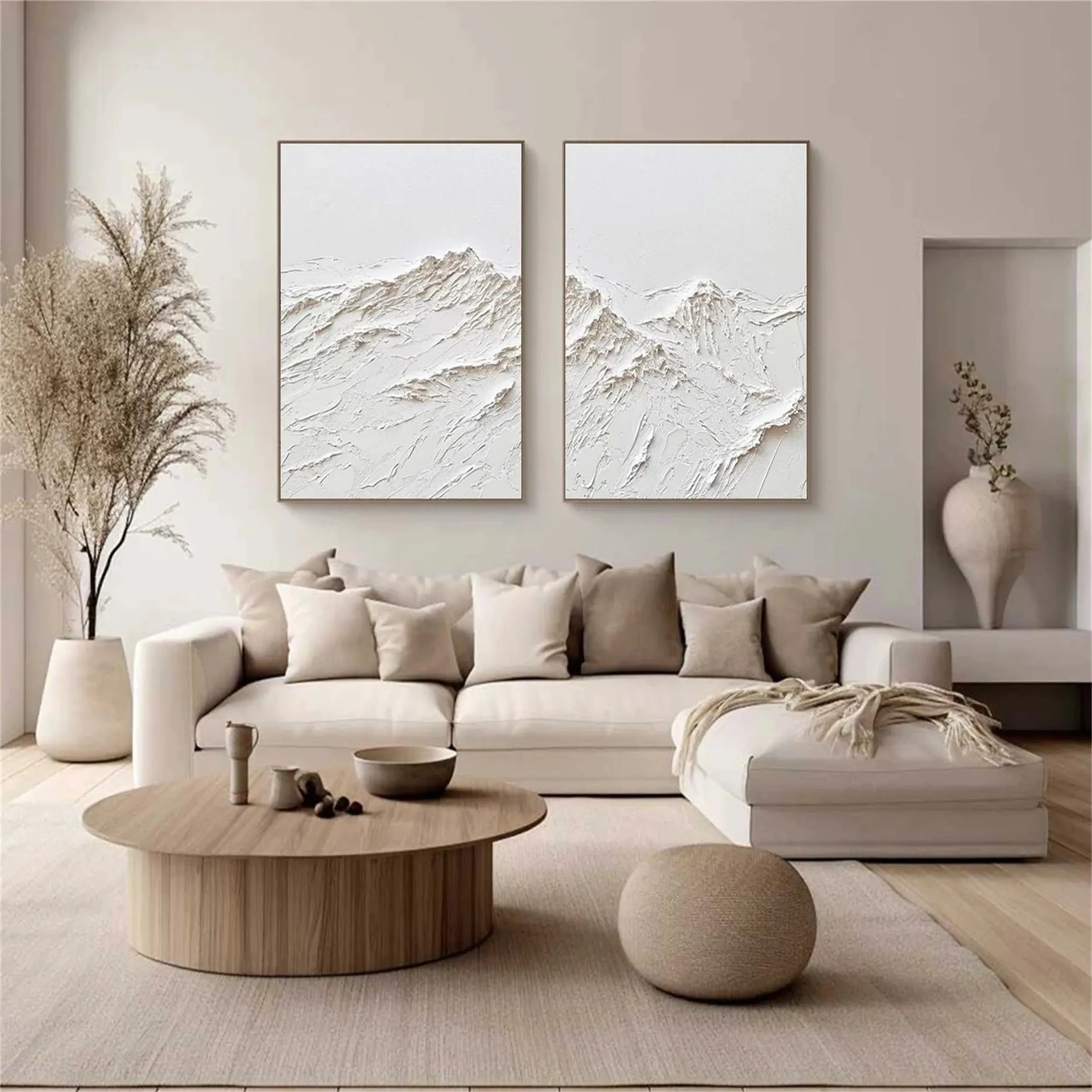 Minimalist Textured Plaster Art Paintings - Set of 2 Modern Wall Decor (#MM264) | Perfect for Living Room, Bedroom & Office Aesthetic