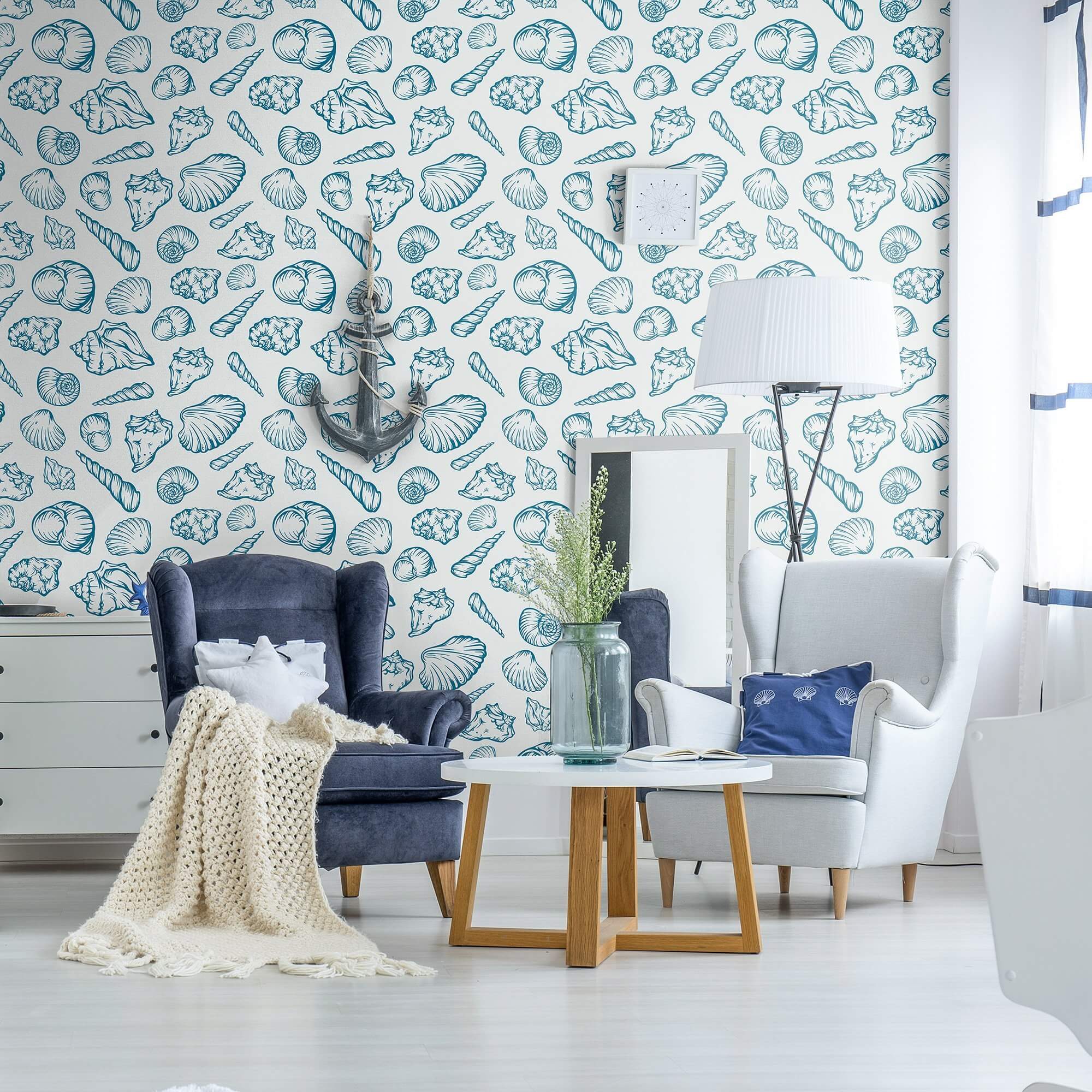 Blue Nautical Peel and Stick Removable Wallpaper - Self-Adhesive Decorative Wall Mural for Bedroom, Bathroom, Nursery & Home Office Decor