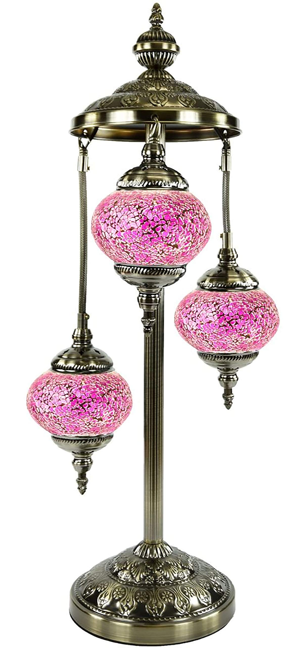 Handmade Moroccan Mosaic Turkish Lamp - 3-Tier Colorful Glass Floor or Table Lantern with E12 Bulbs (Lavender Field) | Boho Home Decor for Living Room, Bedroom & Outdoor Patio