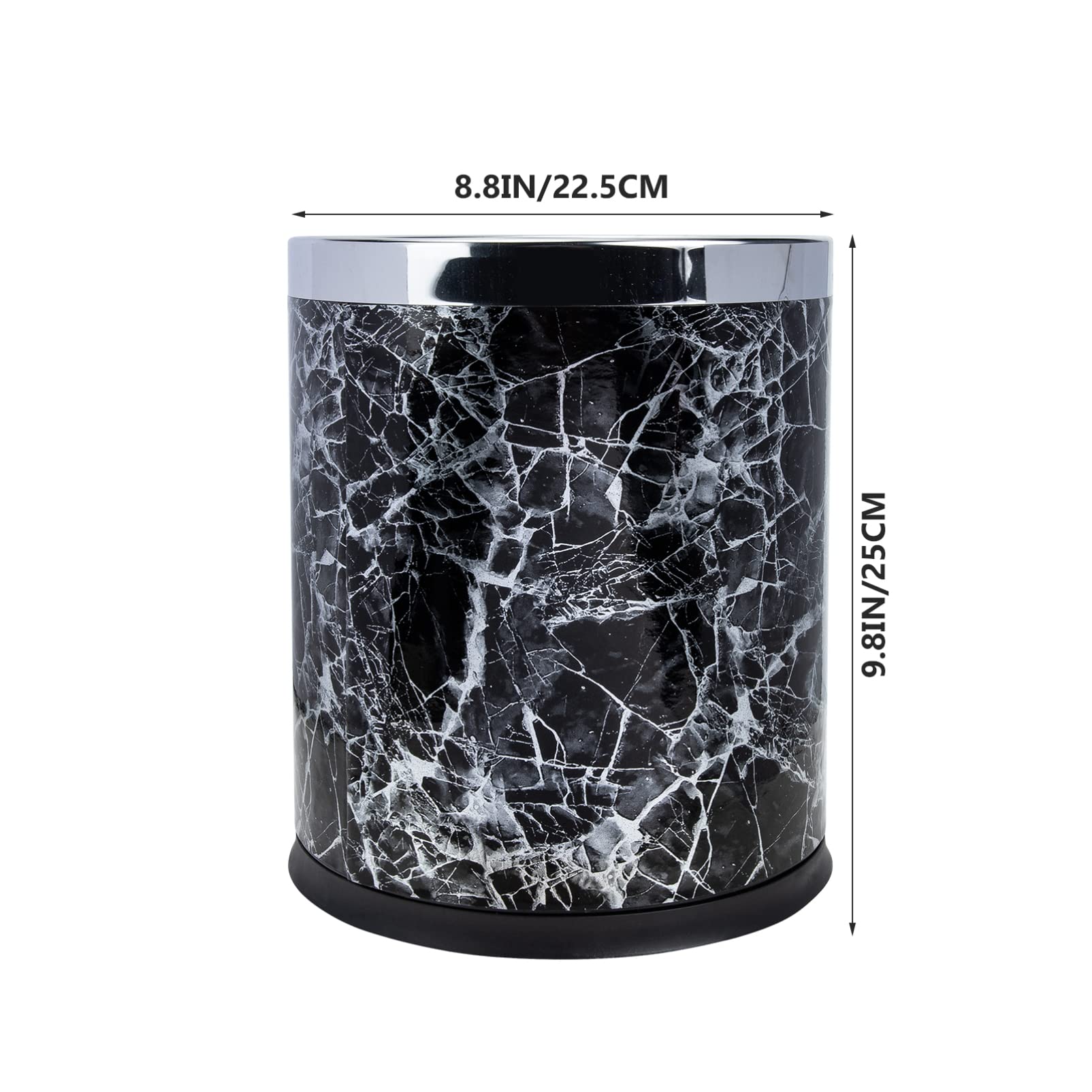 FOMIYES Small Round Marble Trash Can - Bathroom Wastebasket with Lid, Garbage Bin for Kitchen, Bedroom, Home Office - Black | Stylish & Durable for Home Decor & Daily Use