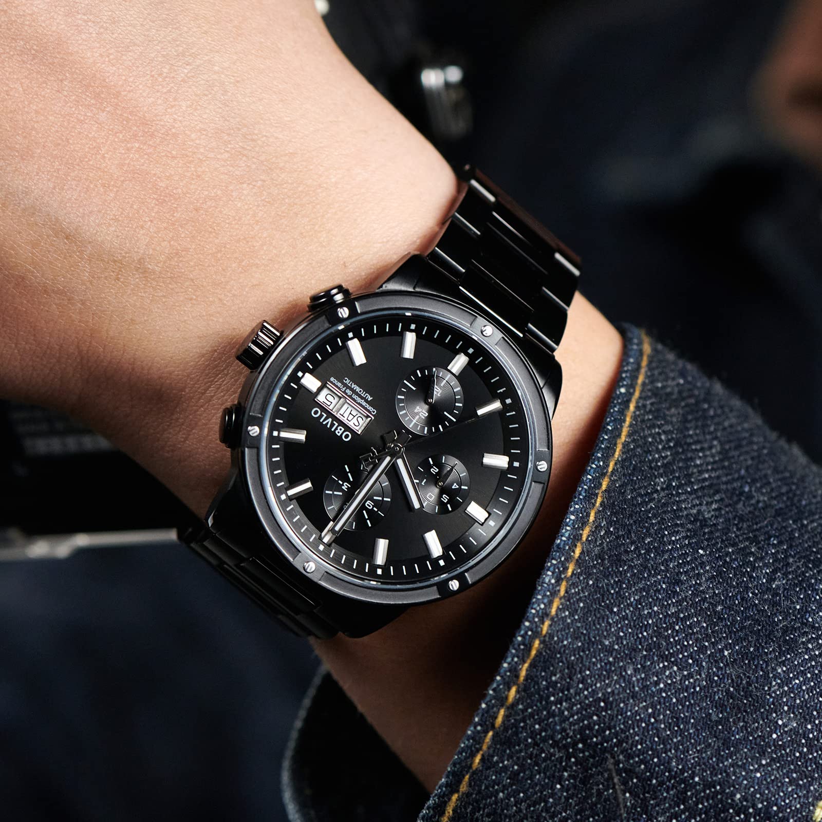Men's Stainless Steel Mechanical Watch with Date Display - Waterproof Casual Dress Watch for Business, Outdoor & Everyday Wear