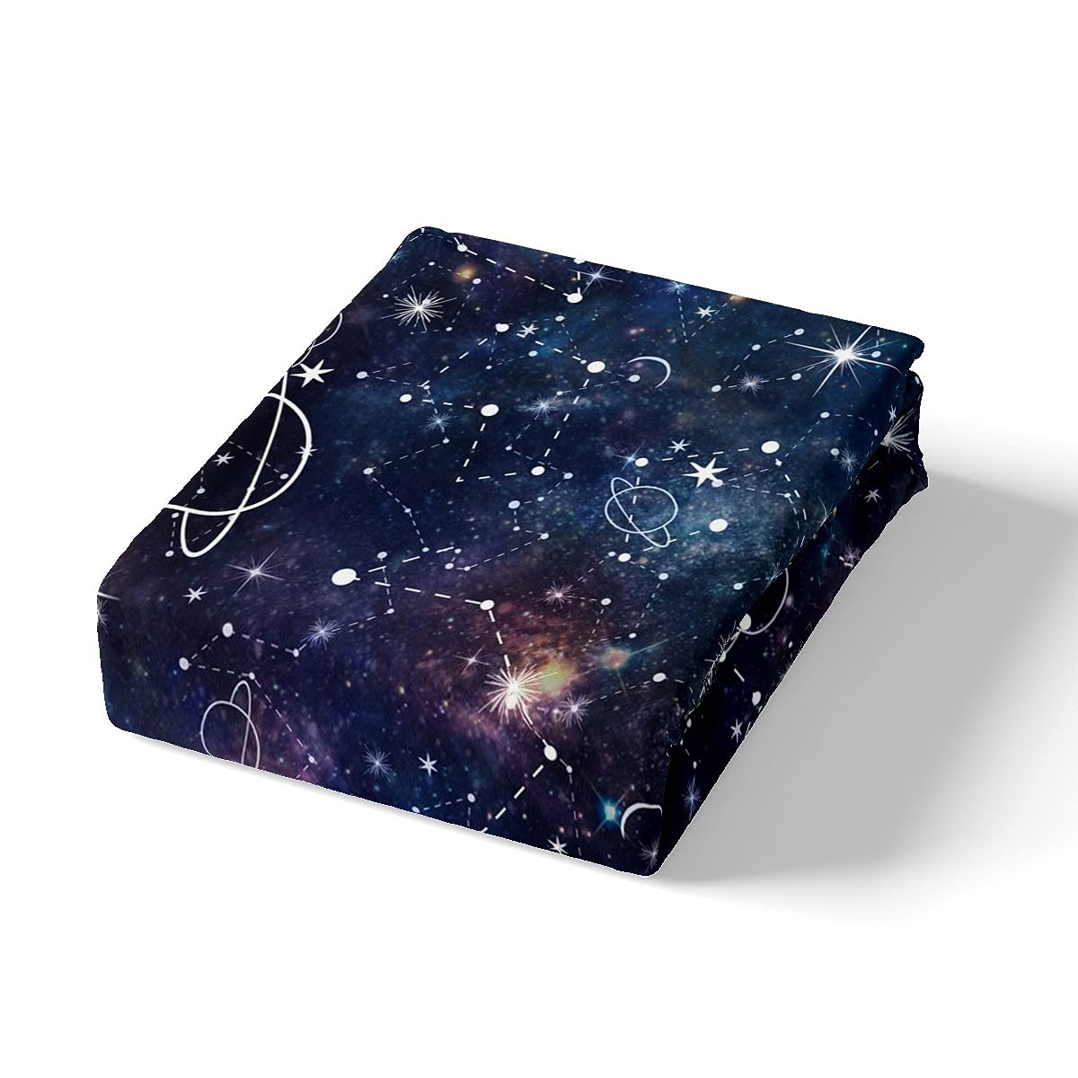 Galaxy Bed Sheets Set Twin Size - 3 Piece Constellation Sheet Set with Purple Universe Print, Deep Pocket Fitted Sheet & Starry Sky Flat Sheet - Includes 1 Pillow Case for Kids, Boys, Girls, Men & Women - Perfect for Space Themed Bedrooms, Dorm Rooms & Gift Giving