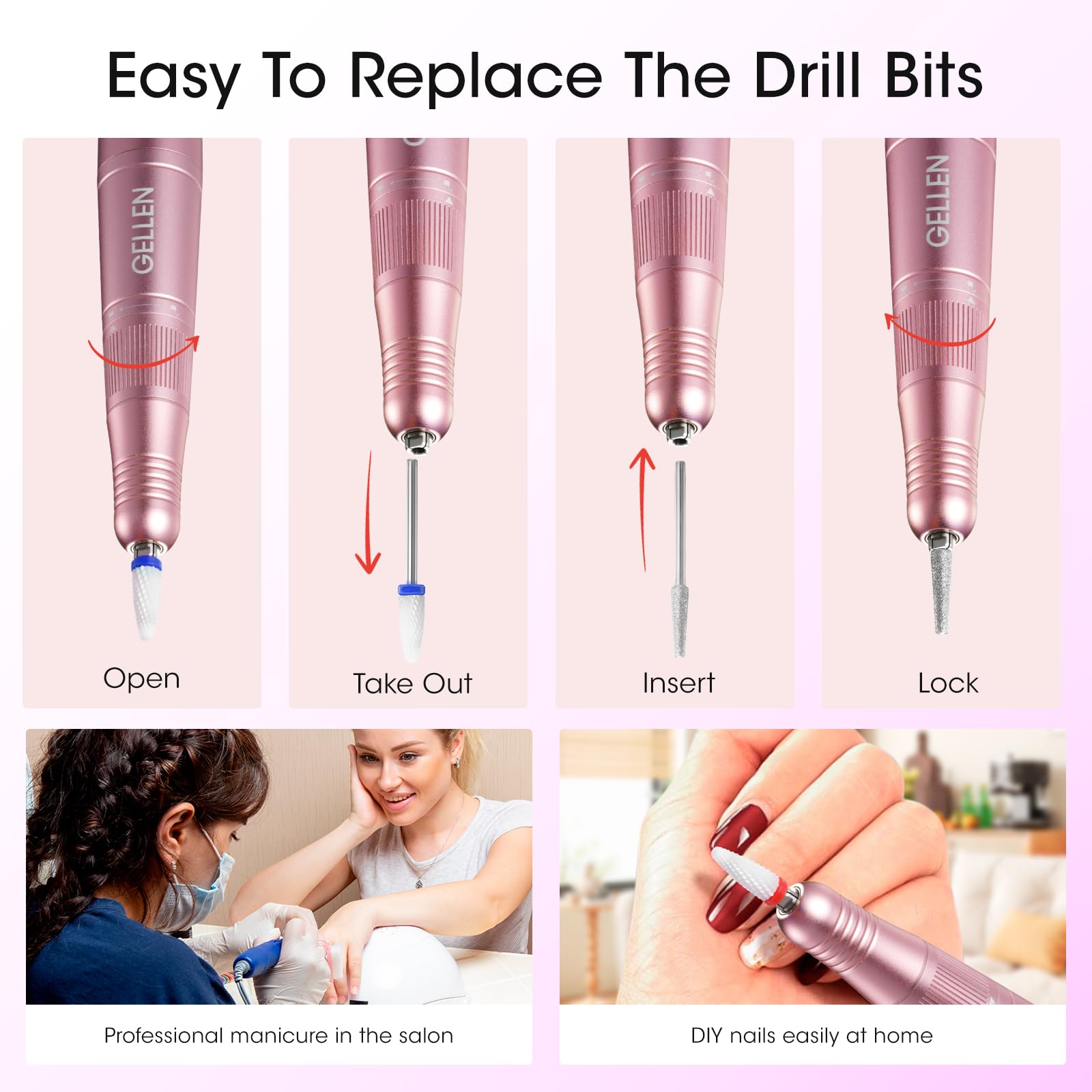 Gellen Professional Electric Nail File Kit - 11-in-1 Cordless Rechargeable Manicure Pedicure Set for Acrylic, Gel & Thick Nails - Perfect for Home & Salon Nail Care, DIY Nail Art & Professional Nail Technicians