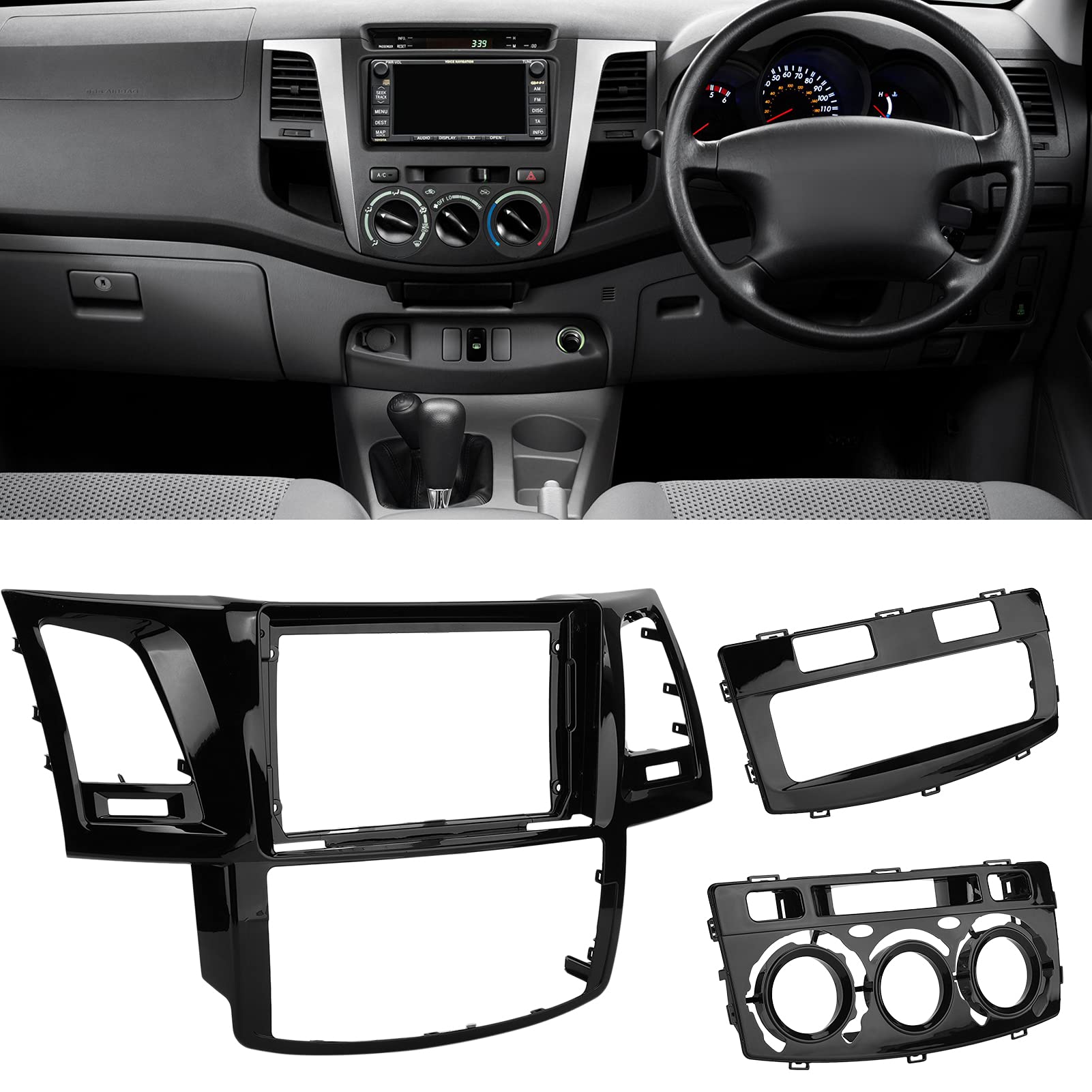 Aramox 2-DIN Car Stereo Fascia Trim Panel - Black Radio Bezel Replacement for Toyota Hilux 2004-2008 | Perfect for Audio System Upgrades & Dash Modifications
