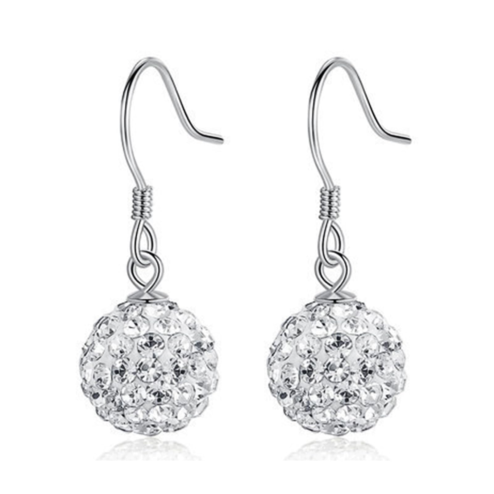 BG&WLing Disco Ball Earrings for Women - Silver Plated Crystal Drop Dangle Earrings, Sparkly Vintage Statement Jewelry for Party, Nightclub, Wedding & Special Occasions