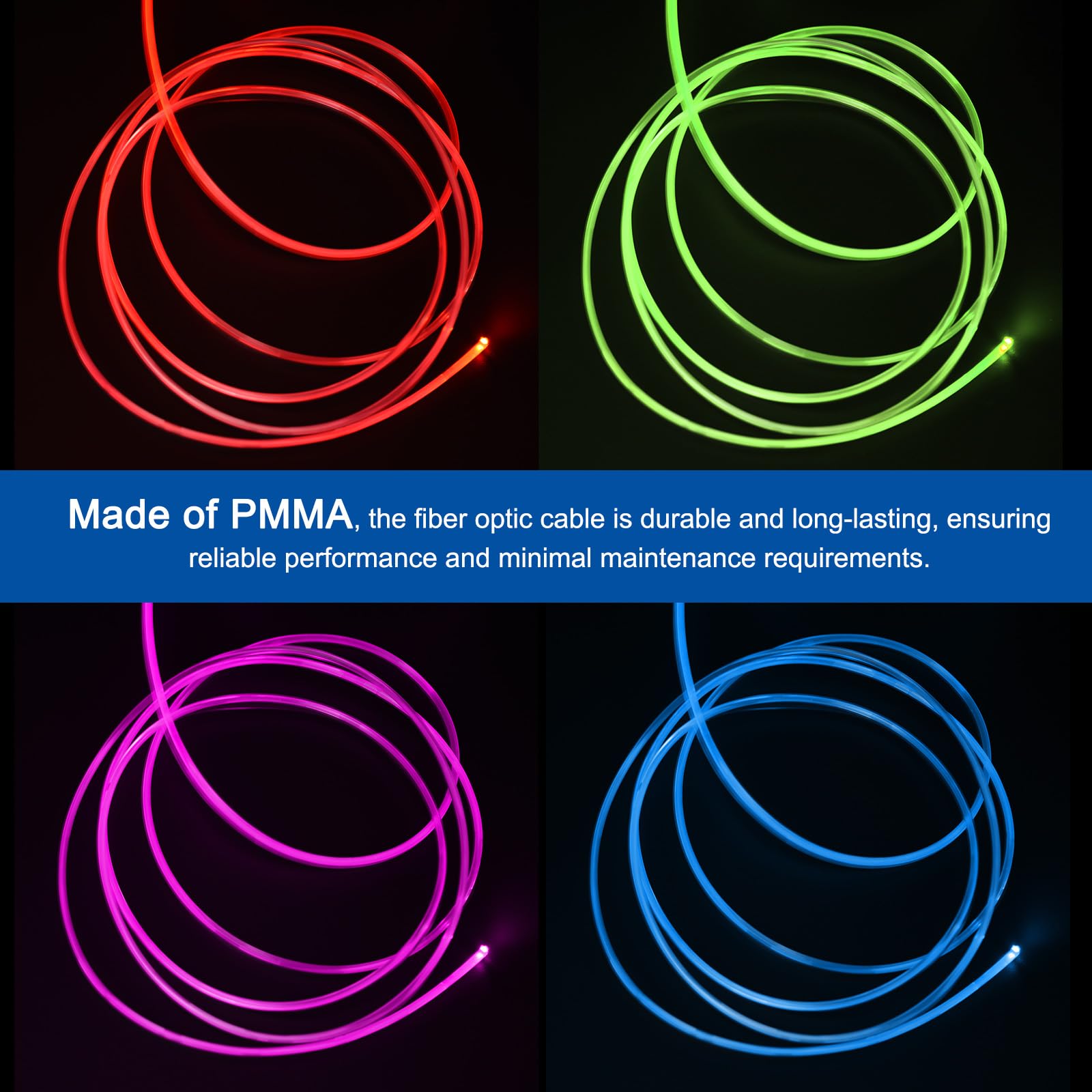 Meccanixity 550Pcs 9.8ft PMMA Mixed Fiber Optic Cable Strands – 0.03 Inch Side Glow LED Crystal Cables for Car Atmosphere Lighting, Star Sky Ceiling Decoration, DIY Home Theater & Party Decor