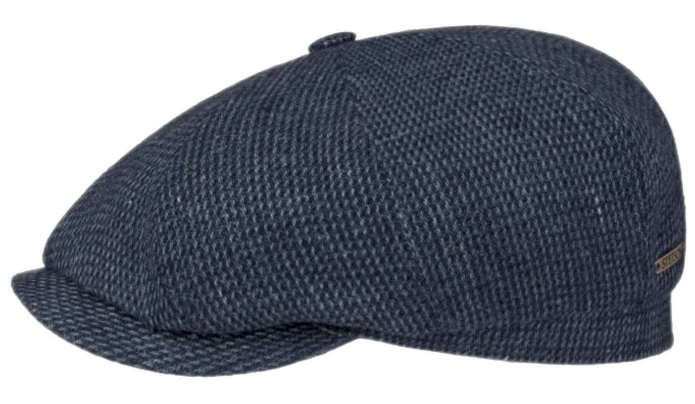 Stetson Hatteras Blue Linen Cotton Baker Boy Cap - Classic Barleycorn Weave for Men | Perfect for Summer Outdoor Activities, Beach Vacations & Casual Wear