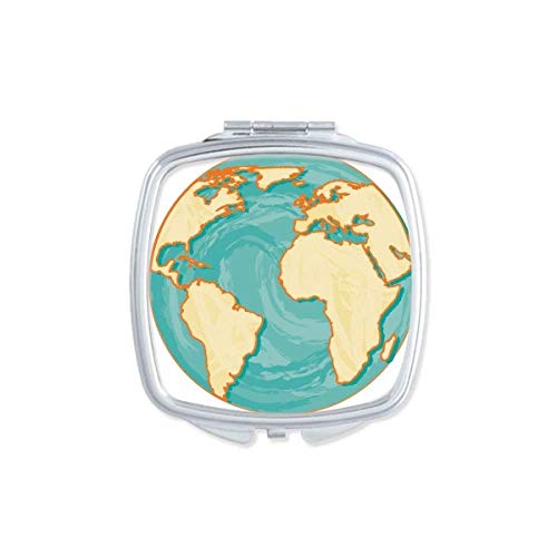 DIYthinker Portable Double-Sided Compact Mirror - Earth Blue & Ocean Yellow World Design for Travel, Makeup, and Everyday Use