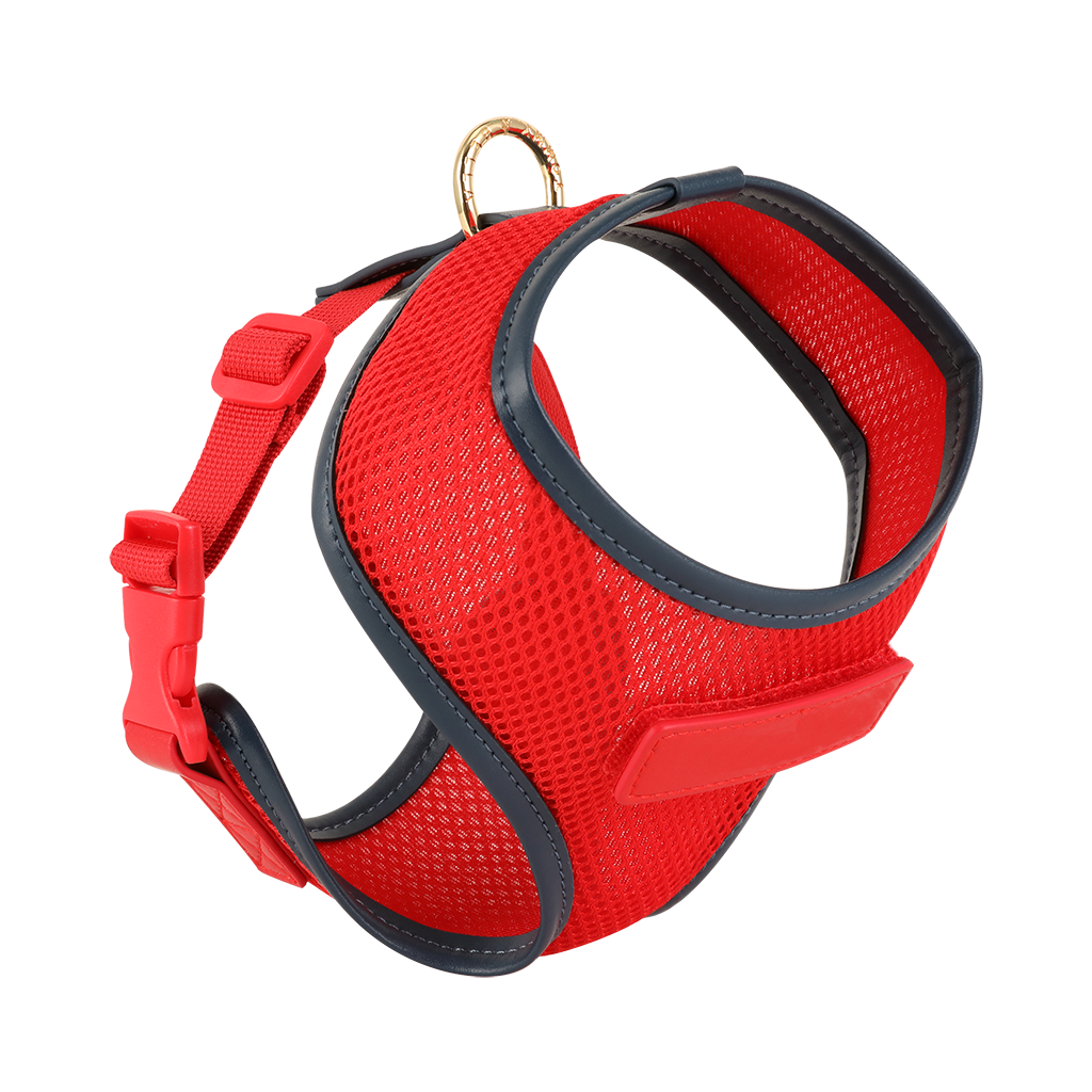 Premium Red Dog Harness with Navy Trim - Adjustable & Reflective for Safety - Perfect for Walking, Running & Outdoor Adventures