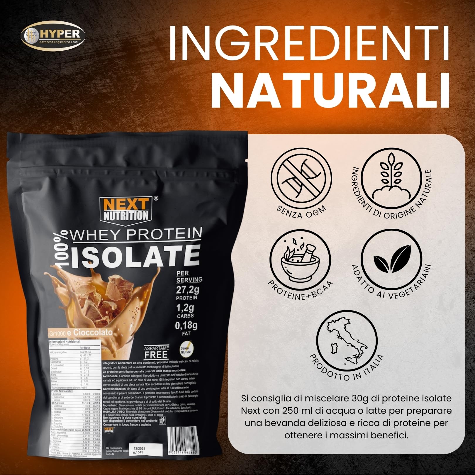 100% Whey Protein Isolate Powder - 90% Protein, Low Fat (0.18g) & Low Carb (1.2g) per Serving - Italian Made Muscle Recovery Supplement - Ideal for Post-Workout, Weight Loss & Fitness Goals