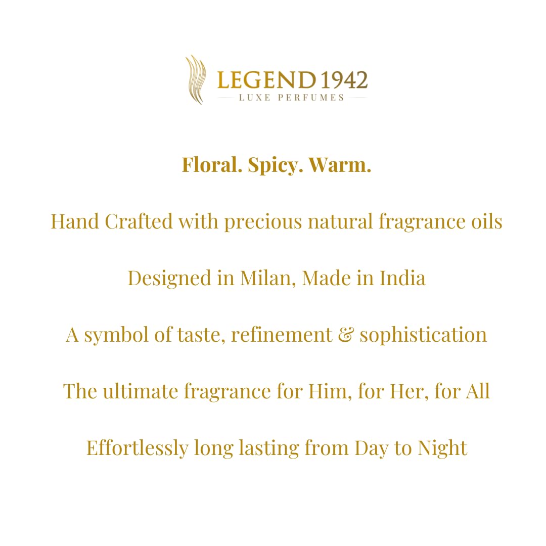 Legend 1942 Luxe Perfumes by Amitabh Bachchan | Long Lasting Floral Cologne for Men & Women | Flamboyance White Sweet Fragrance | 100ml Eau de Parfum | Perfect Birthday Gift & Everyday Essential | Office, Date Night & Special Occasions