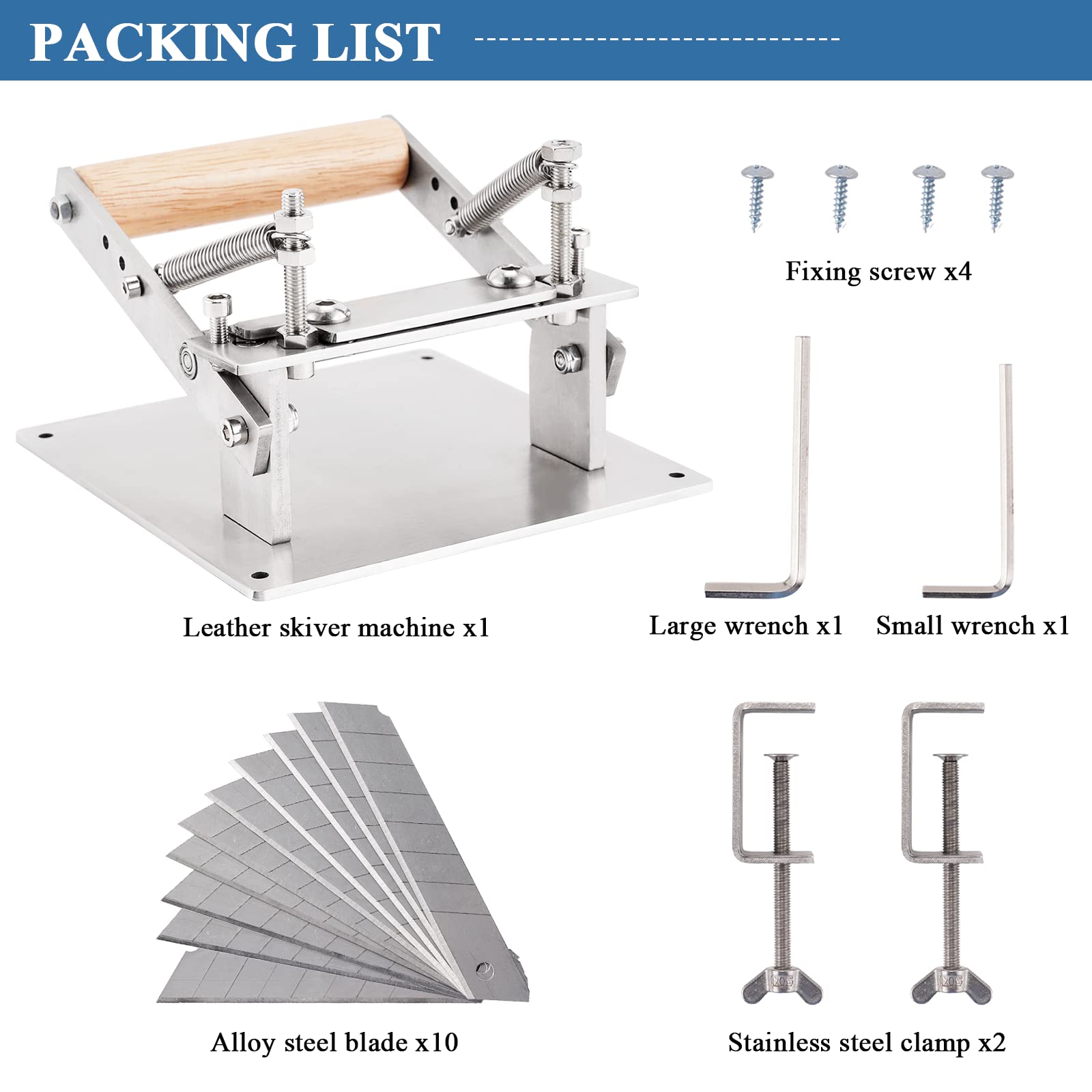 Professional Leather Skiver Machine with 10 Blades & 2 Stainless Steel Clamps - Manual Leather Splitter for Peeling & Paring Vegetable Tanned Leather - Perfect for Leather Crafting, DIY Projects & Shoe Repair