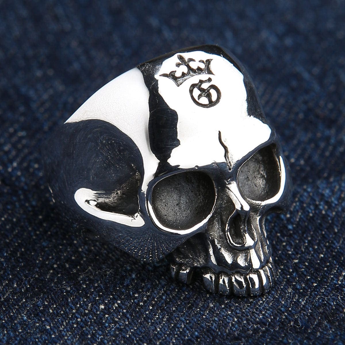 Gothic Half Jaw Skull Biker Ring for Men - Sterling Silver Punk Rock Jewelry - Perfect for Motorcycle Riders, Halloween Costumes & Alternative Fashion