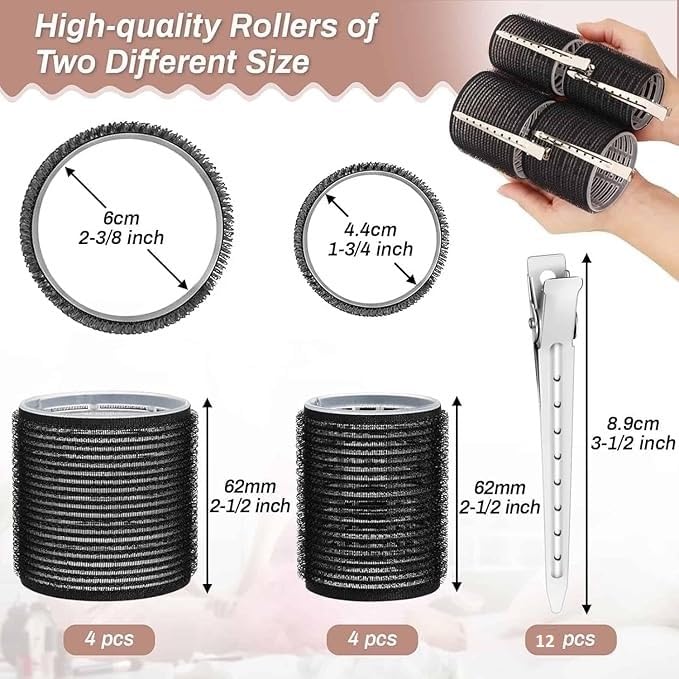 SAVE® Self Grip Heatless Hair Rollers Set - 20pcs (4 Large & 4 Small Curlers + 12 Hair Clips) | Overnight No Heat Curling for Natural Waves | Perfect for Sleeping, Travel & Damage-Free Styling