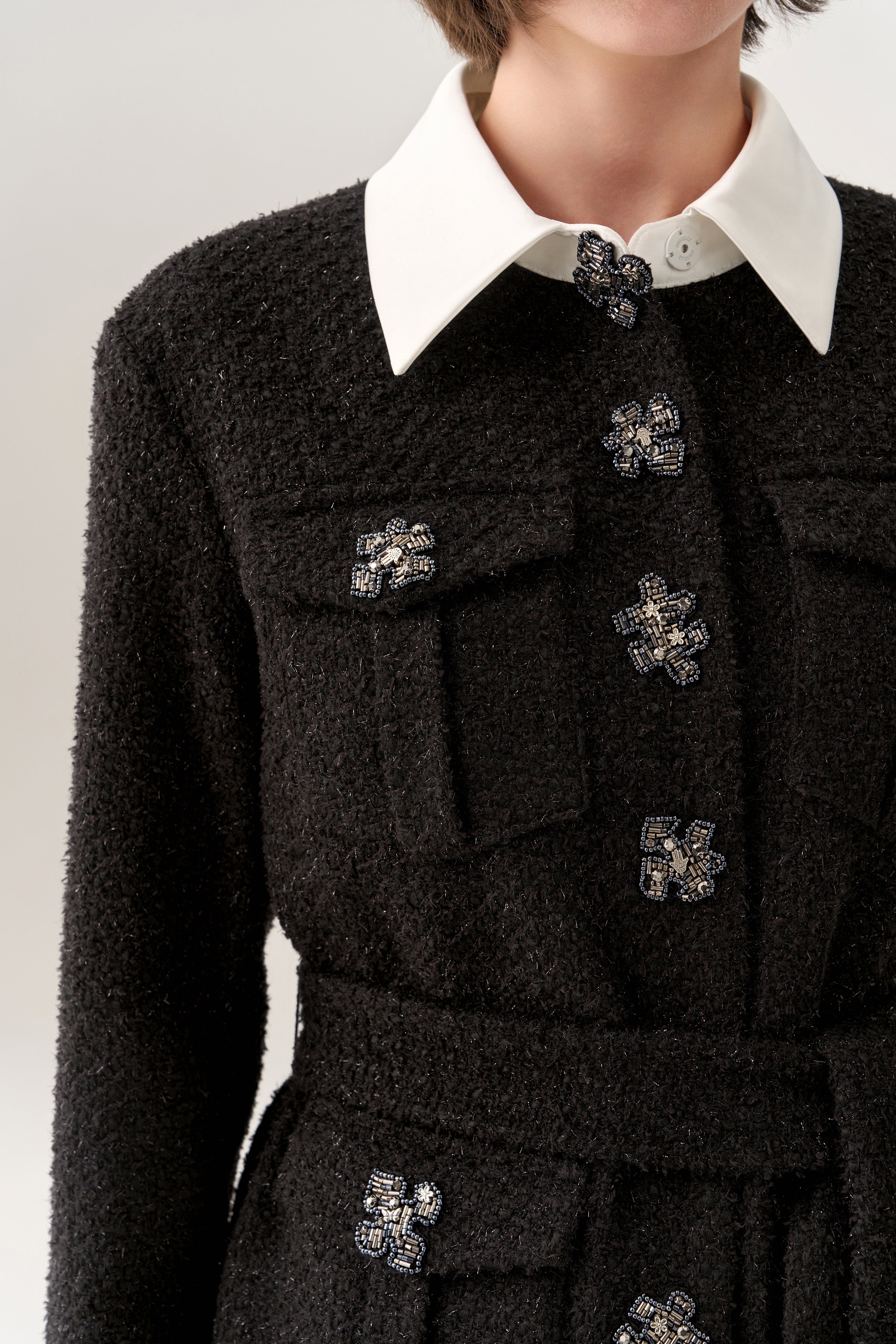 Stylish Lurex Tweed Tie Belt Blazer Jacket for Women - Elegant Office Wear & Evening Outfits