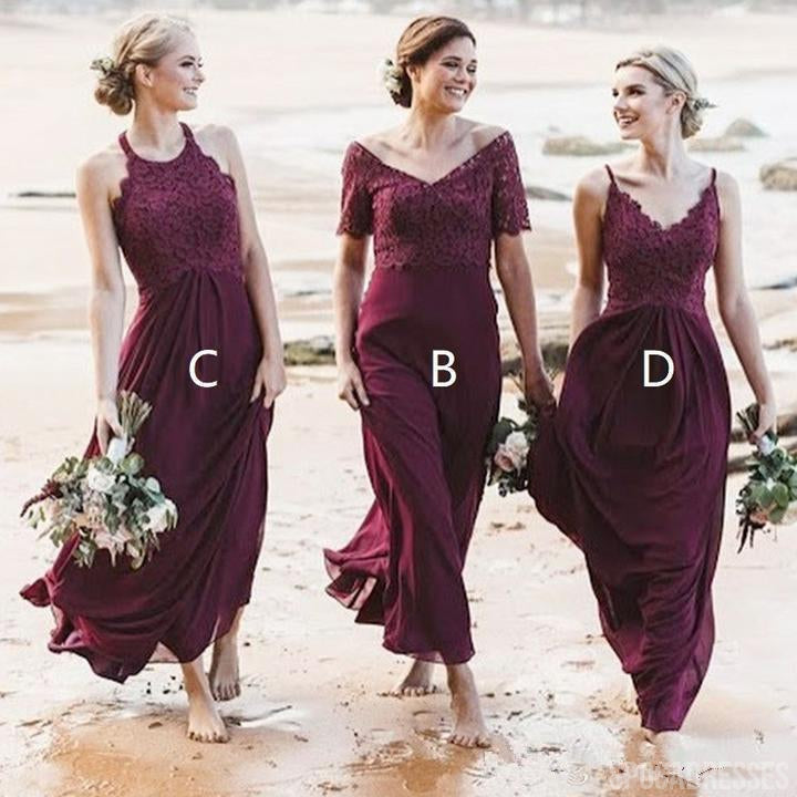 Elegant Mismatched Dark Red Chiffon Long Bridesmaid Dresses - WG793 | Perfect for Weddings, Proms & Formal Events