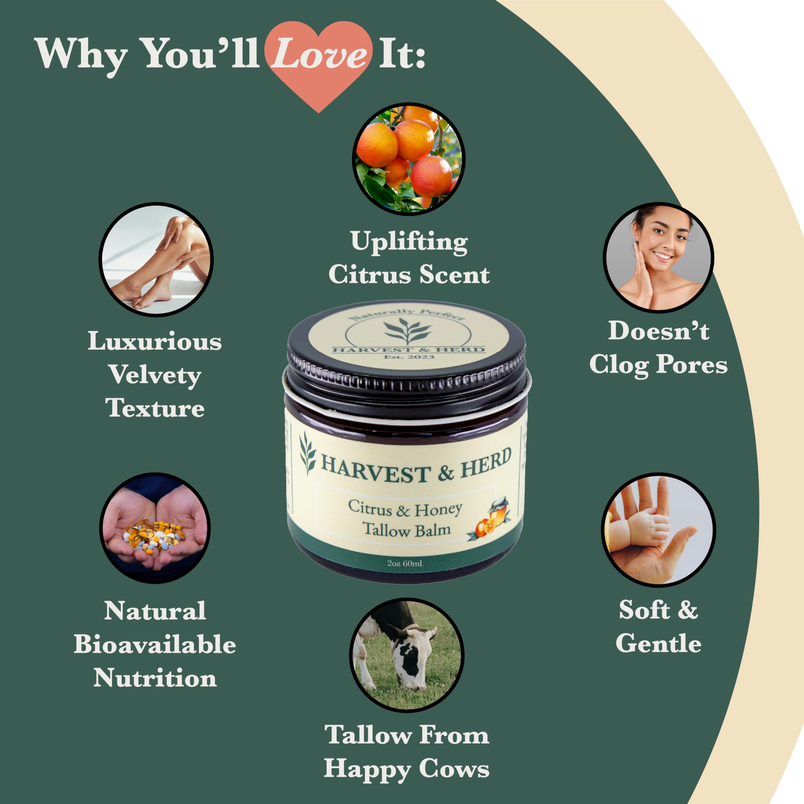 Organic Citrus Honey Tallow Balm - Skin Nutrition with Beeswax & Olive Oil for Dry Skin Care