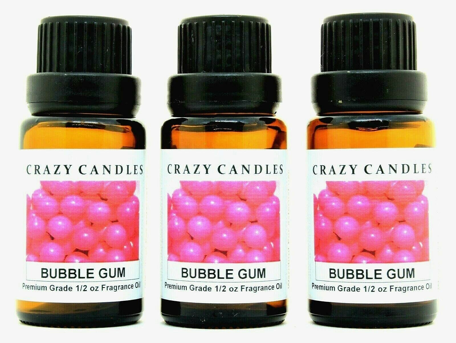 Crazy Candles Bubble Gum Scented Fragrance Oil - 3 Pack (1/2 FL Oz/15ml Each) - Premium Grade for Candle Making, Soap, Diffusers & Home Fragrance