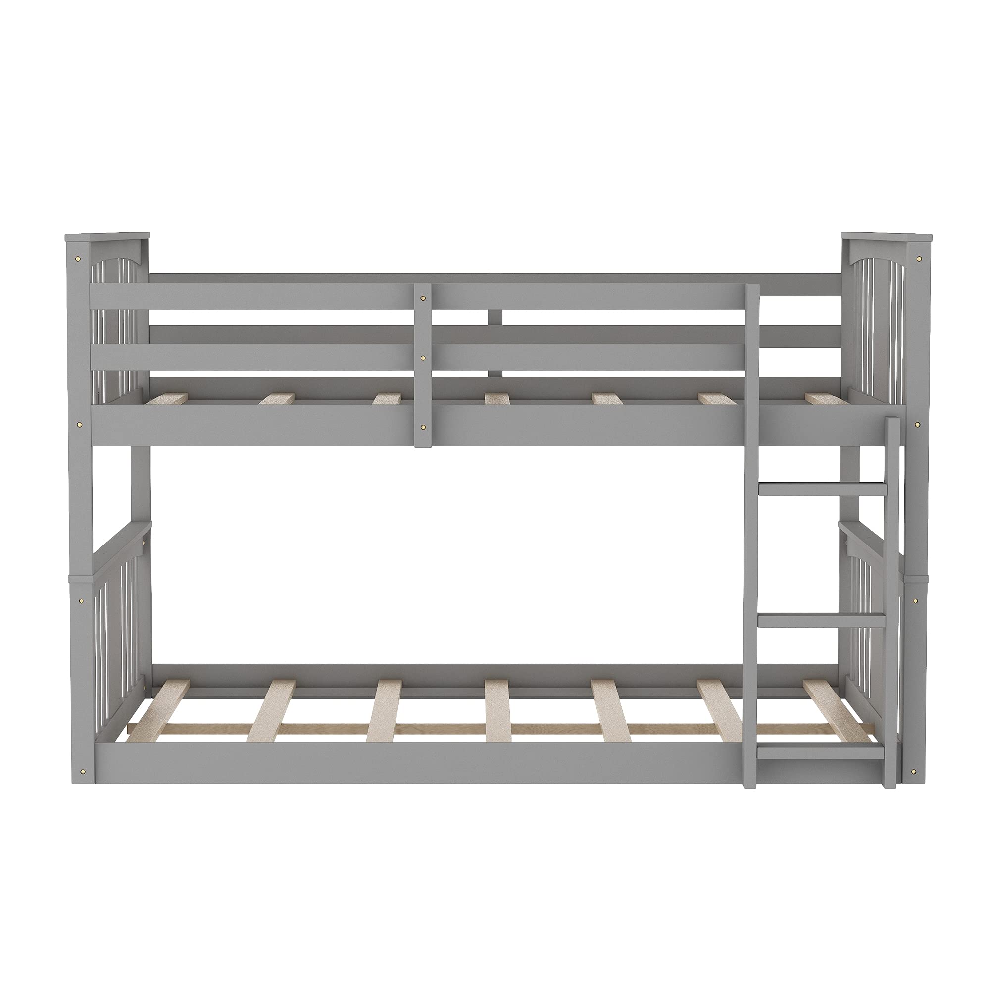 Full Over Full Wooden Bunk Bed for Kids & Toddlers with Built-in Ladder & Safety Guard Rails - Gray Twin Bunk Bed Frame for Boys Girls Bedroom, Dormitory, or Small Space Saving Kids Room Furniture