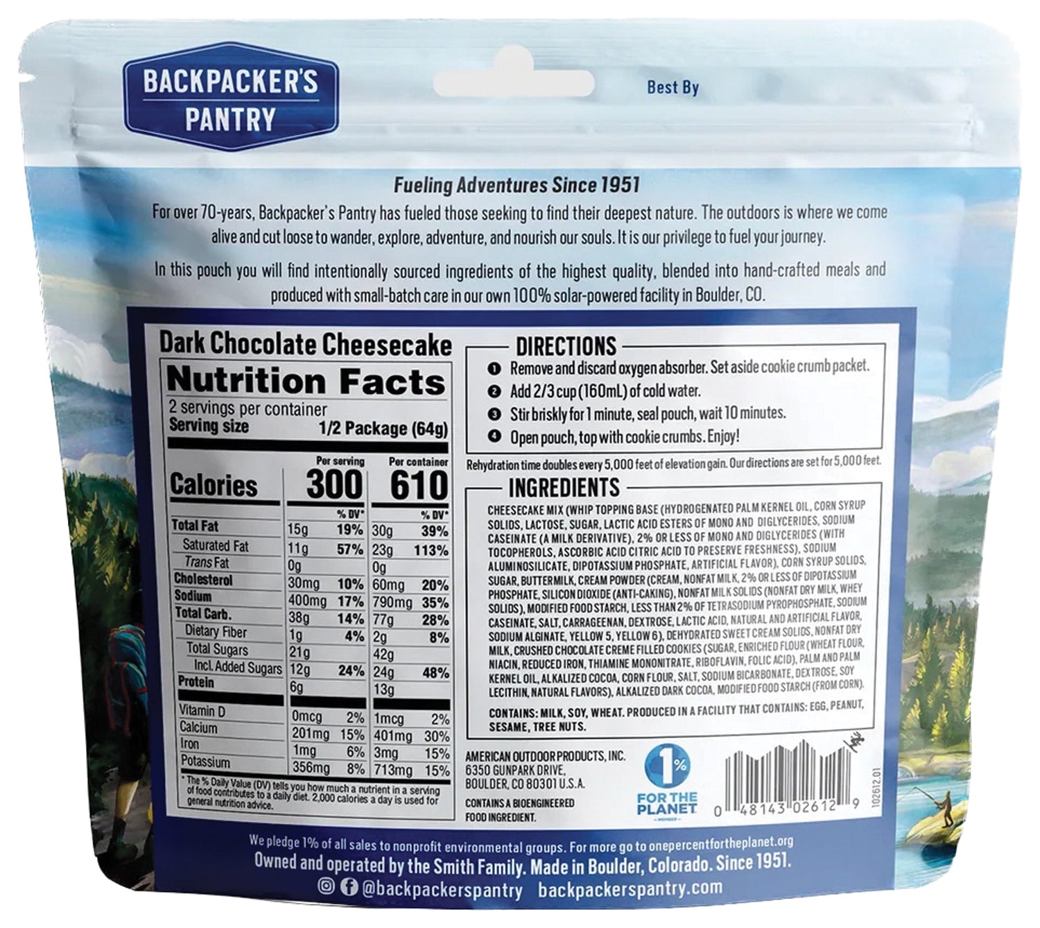 Backpackers Pantry BP Desserts - 2-Person Dark Chocolate Cheesecake | Freeze-Dried Backpacking Meal | Perfect for Camping, Hiking & Emergency Food Storage