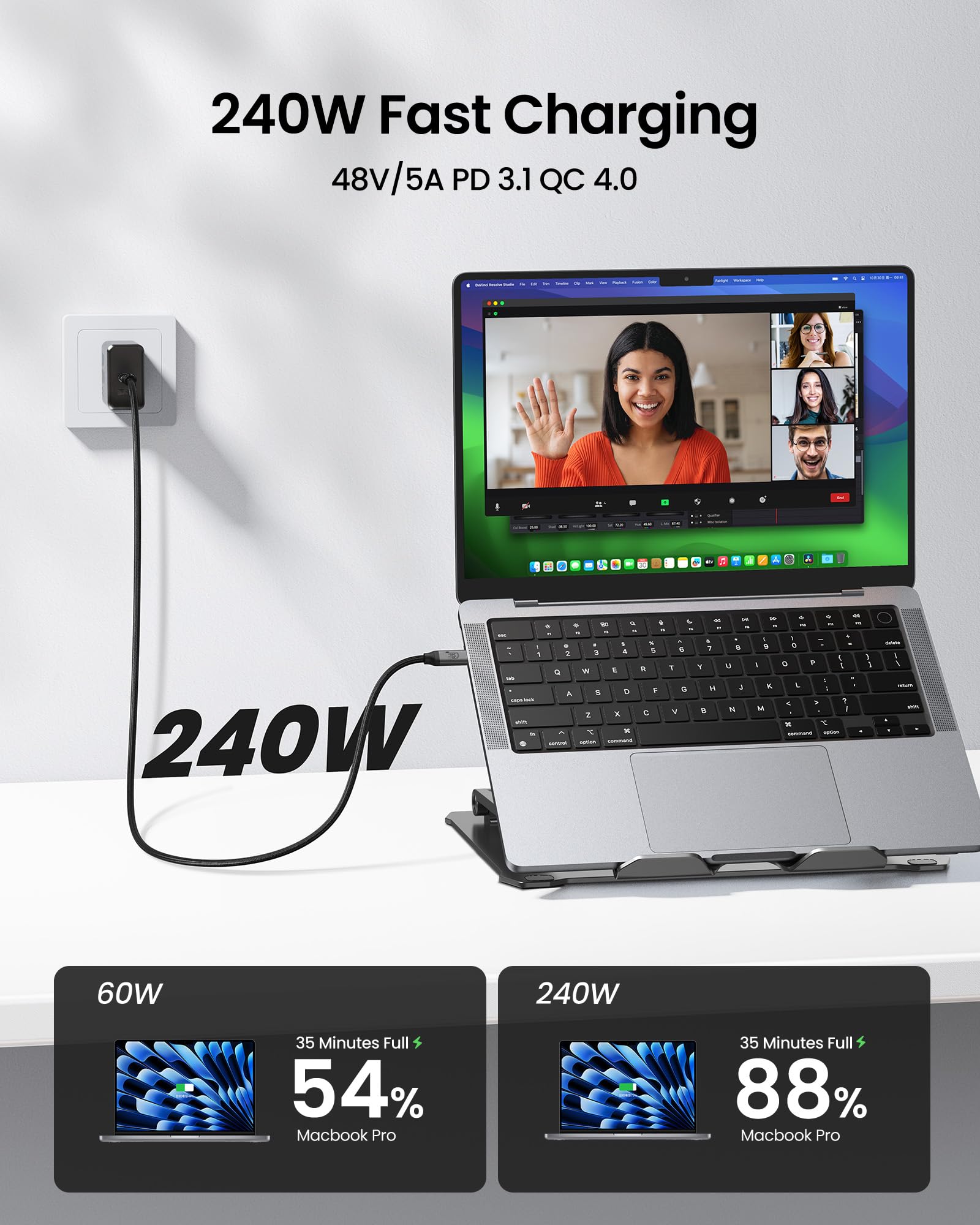 Silkland USB C to USB C Cable 10FT, 4K@144Hz/60Hz & 8K@30Hz DisplayPort, 20Gbps Data Transfer, 240W PD Fast Charging - Compatible with MacBook Pro, iPad, Mac Studio - Perfect for Gaming, Home Office & 4K Video Editing