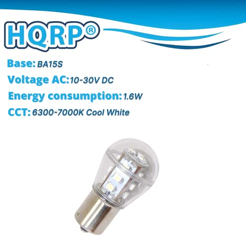 HQRP 2-Pack BA15s Bayonet Base 15-LED SMD 3528 Bulbs - Cool White 6000K - Direct Replacement for #93 #1141 #1156 RV Interior, Ceiling & Porch Lights - Perfect for Camper, Boat & Home Lighting Upgrades