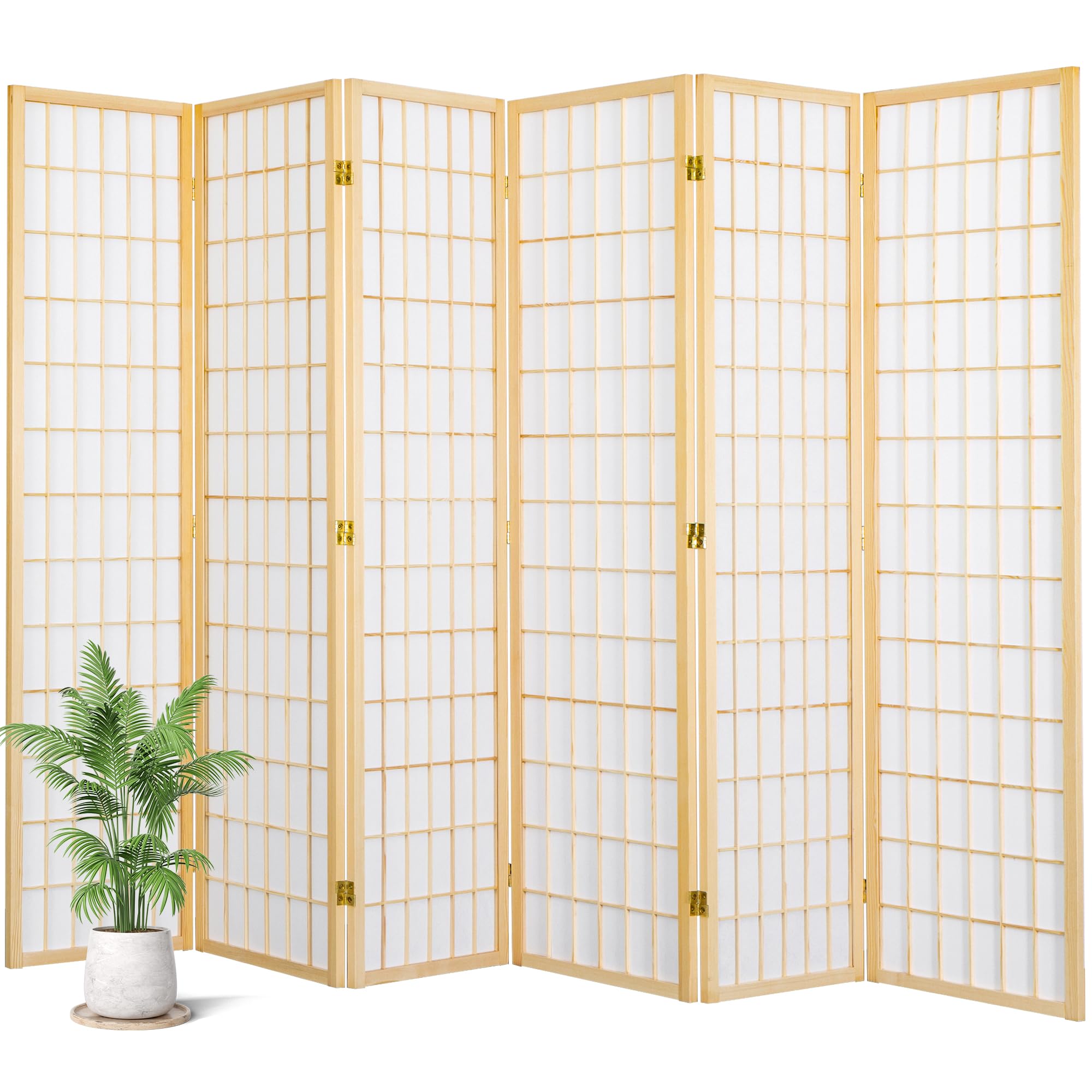 6 Panel Shoji Screen - Japanese Style Folding Room Divider for Privacy - 66.9 Inch Natural Wood Frame - No Assembly Needed - Perfect for Living Room, Bedroom, Office & Meditation Space