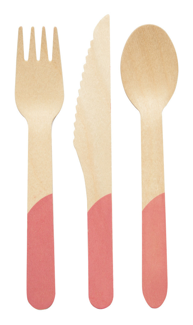 Eco-Friendly Wooden Cutlery Set - 24 Piece Biodegradable Wooden Spoons, Forks & Knives for Picnics, Camping & Parties