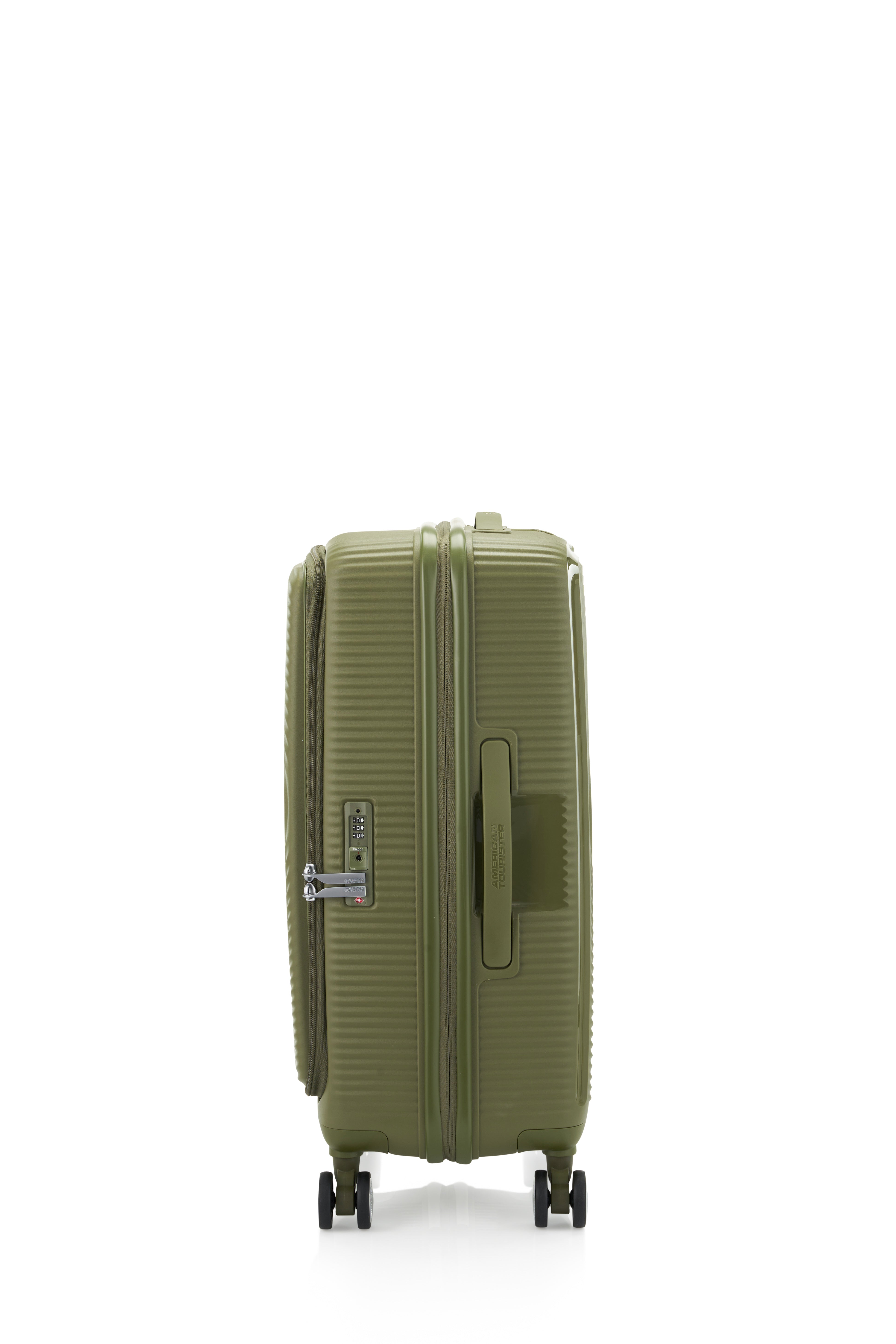 American Tourister 68cm Curio Book Opening Suitcase - Lightweight Spinner Luggage with Expandable Design, Perfect for Travel & Business Trips (Khaki)