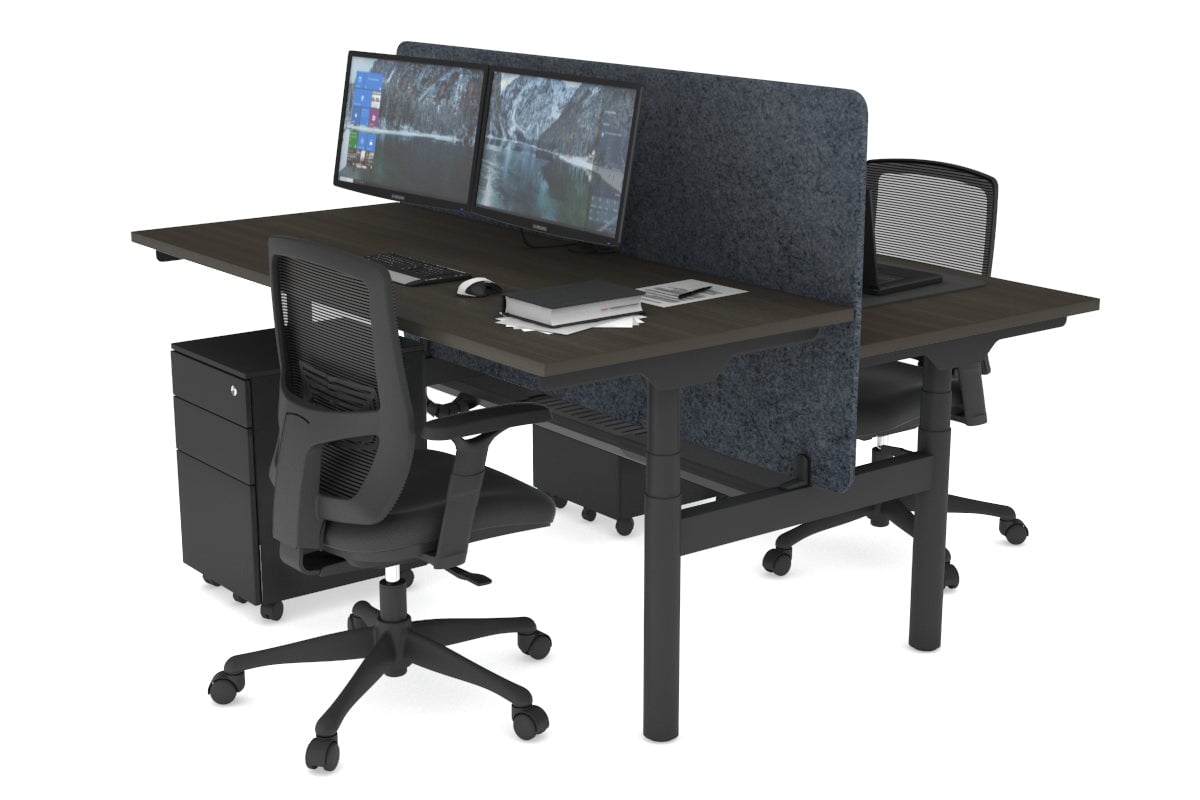 Flexi Premium Height Adjustable 2-Person H Bench Workstation - Black Frame [1600L x 700W] - Ergonomic Office Desk for Collaborative Workspaces & Home Offices