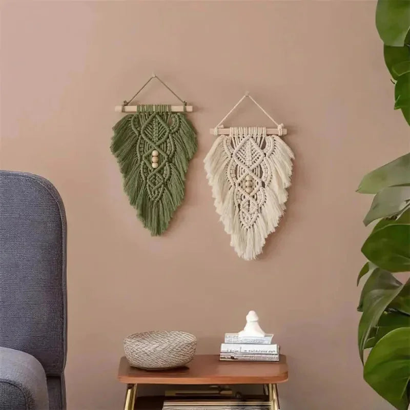 Handmade Willow Weave Macramé Leaf Wall Hanging Tapestry - Boho Home Decor for Living Room, Bedroom, Nursery & Dorm