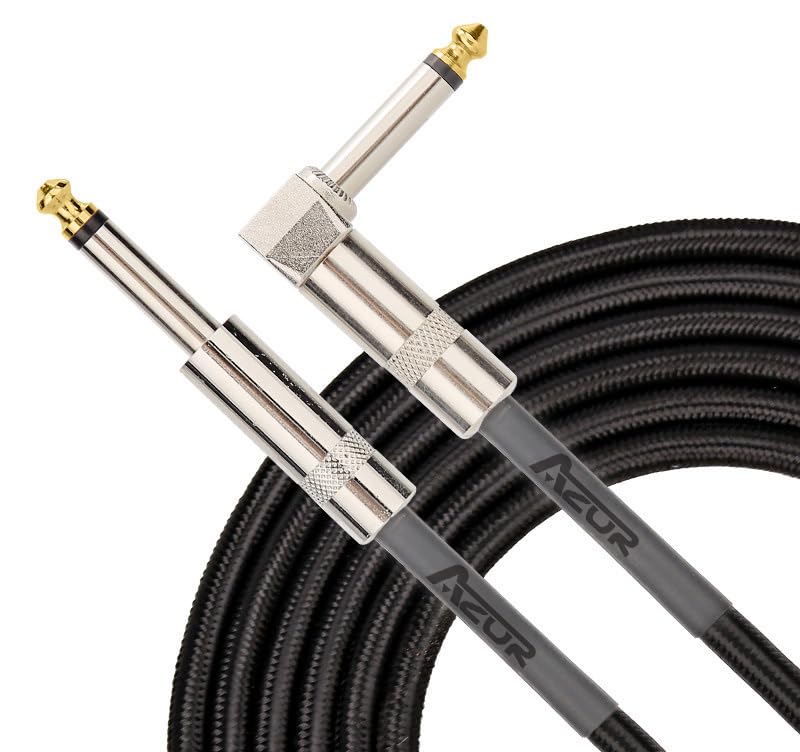 AZOR TS 1/4 Inch Guitar Cable 10ft - High Fidelity Electric Instrument Cord for Electric Guitar, Bass, and Amp - Right Angle to Straight Connector - Durable Black Audio Cable - Perfect for Live Performances, Studio Recording & Home Practice