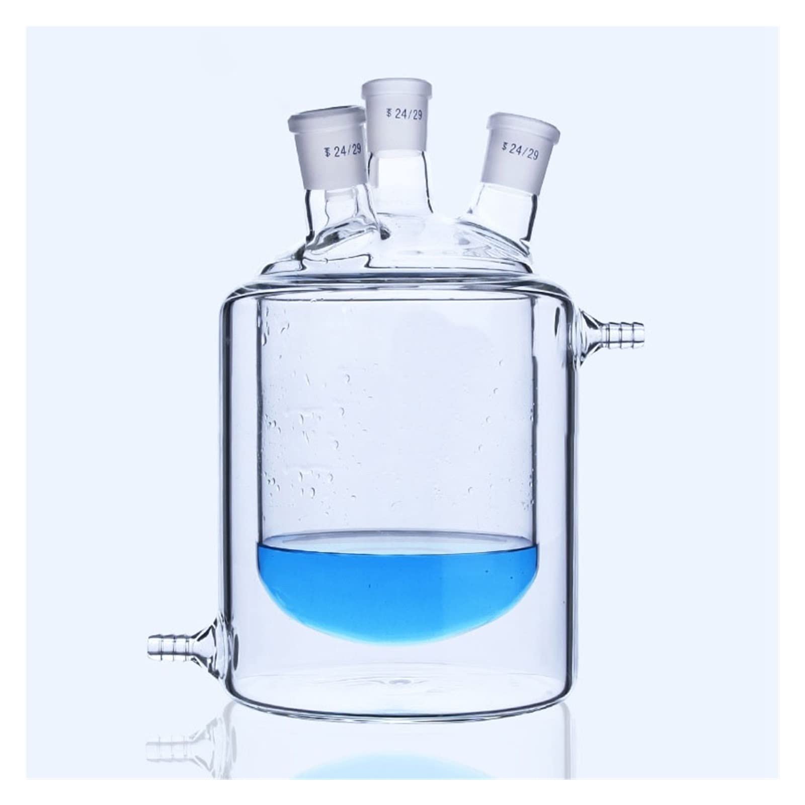 JGSL 2000mL Flat Bottom Four Neck Jacketed Glass Reactor Flask - Double-Layer Laboratory Reaction Bottle for Chemical Synthesis, Distillation & Research (24x24x24x24) - Ideal for Pharmaceutical Labs, University Research & Industrial Chemistry Experiments