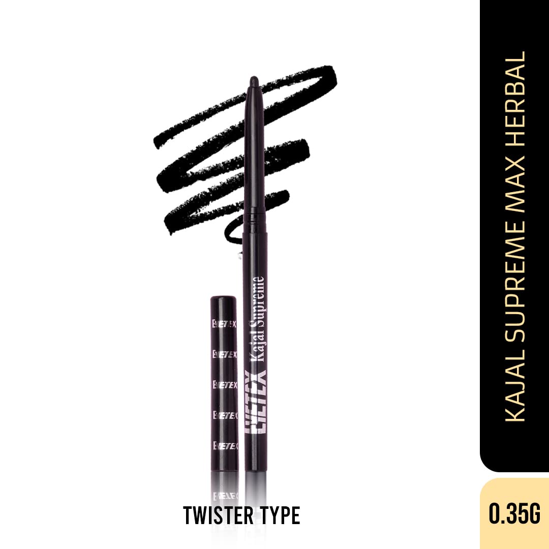 EYETEX Combo Pack: Matte Kajal Supreme Max Herbal Eyeliner Stick (0.35g) + Dazller Volumizing Mascara (4.1g) in Black | Smudge-Proof & Long-Lasting Eye Makeup Kit for Dramatic Looks | Perfect for Daily Wear, Parties & Special Occasions