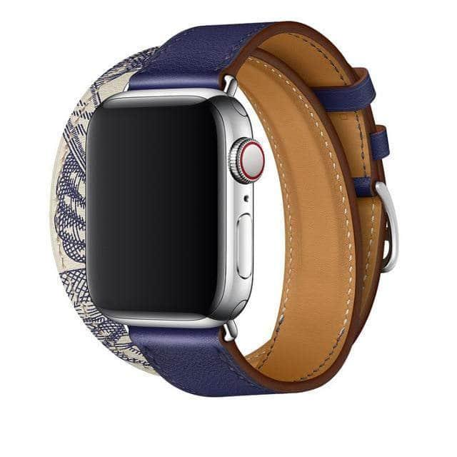 Premium Genuine Leather Apple Watch Band - Compatible with Series 1/2/3/4/5/6 (38mm/40mm/42mm/44mm) - Swift Double Tour Strap for Workouts, Office & Everyday Wear