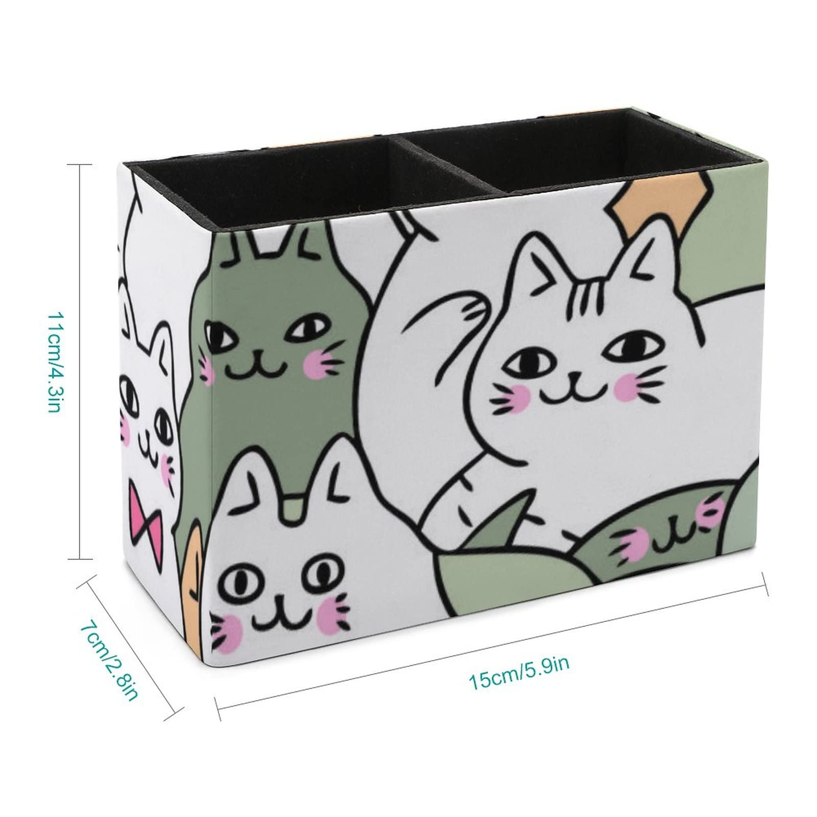 Cartoon Doodle Cats Pen Holder - Stylish Leather Desk Organizer for Pencils, Pens & Makeup Brushes | Perfect for Office, School & College Workspaces